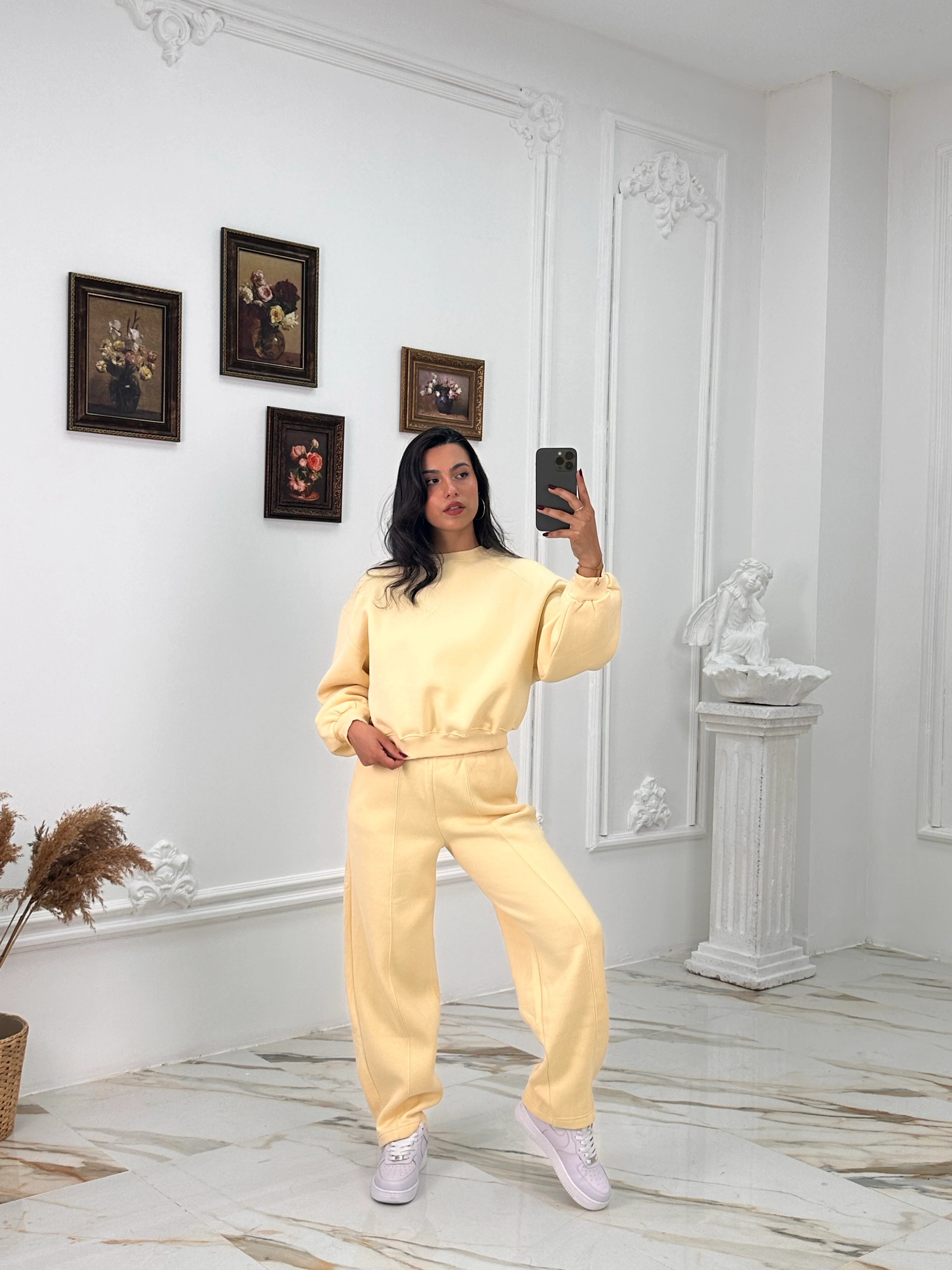 634 Muadil Oversize Şardonlu Takım - Sarı