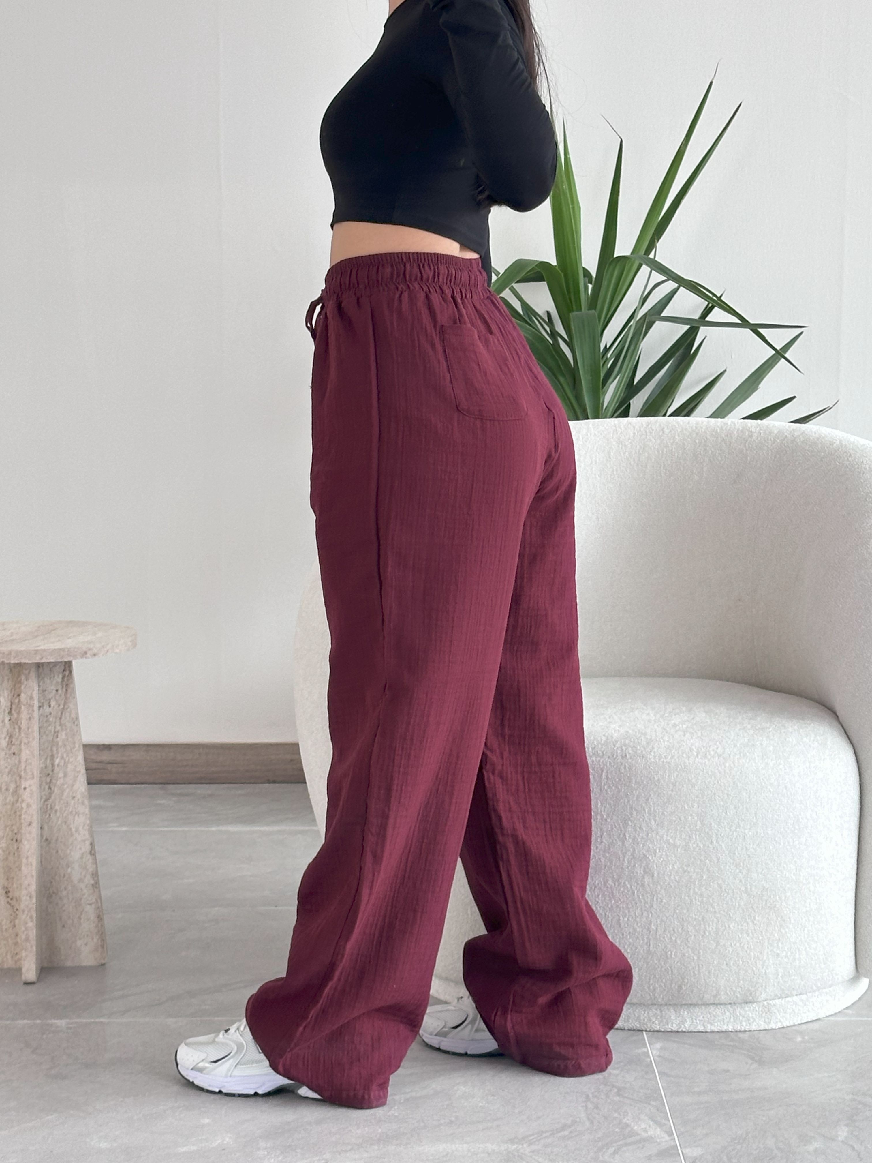 Bordo 1980 Müslin Pantolon