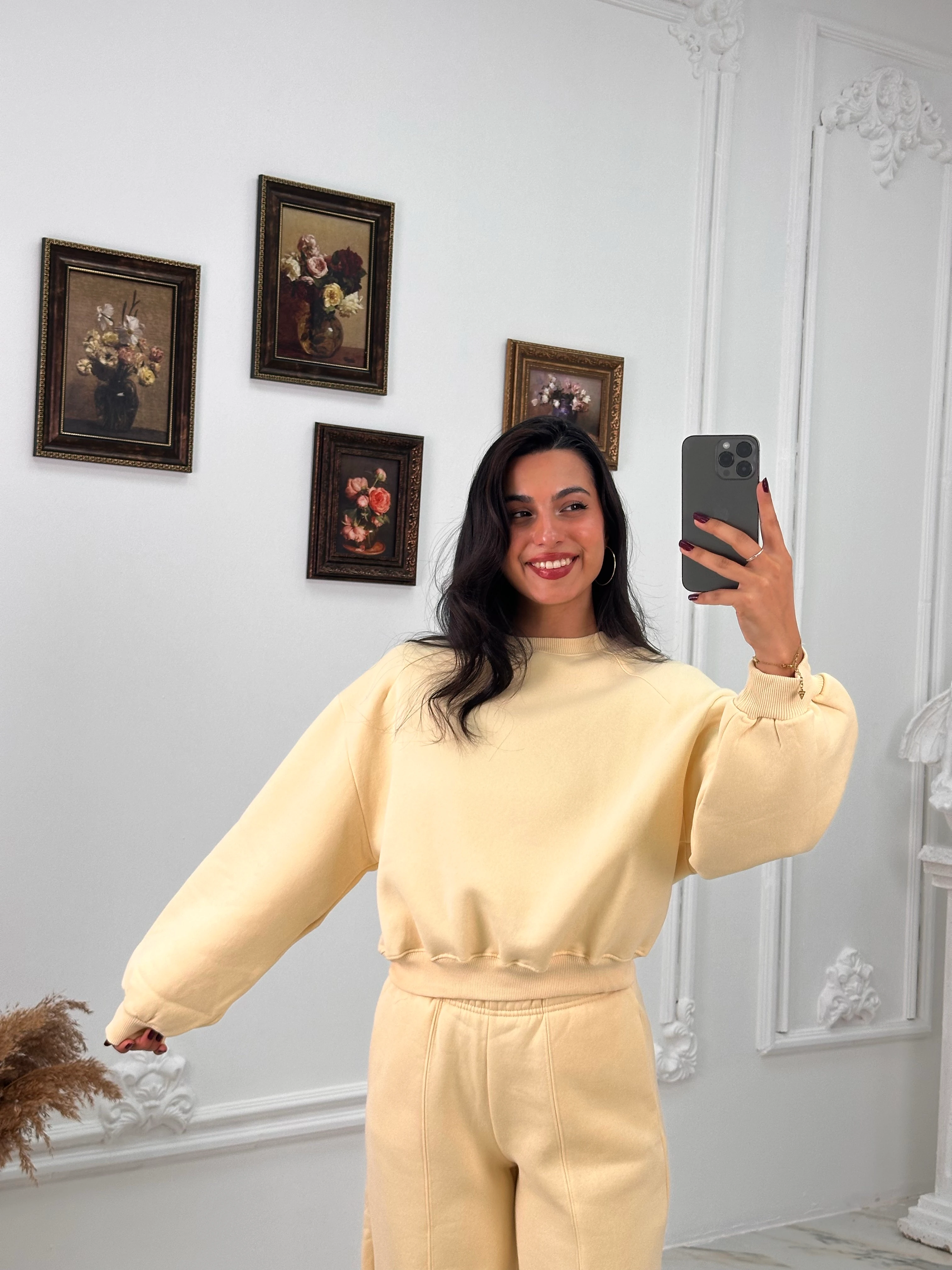 634 Muadil Oversize Şardonlu Takım - Sarı