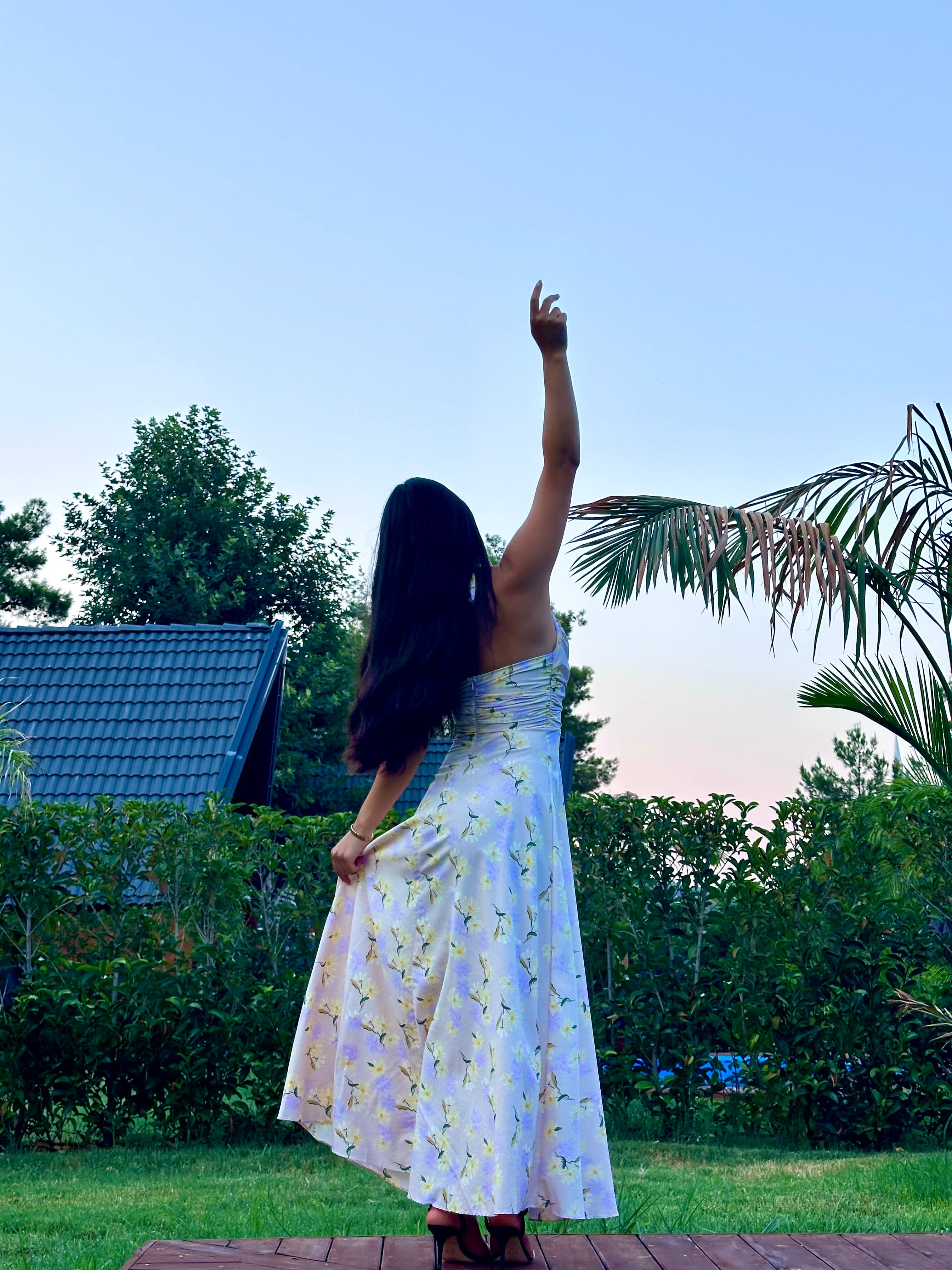 2363 Floral Sundress Elbise  - Krem