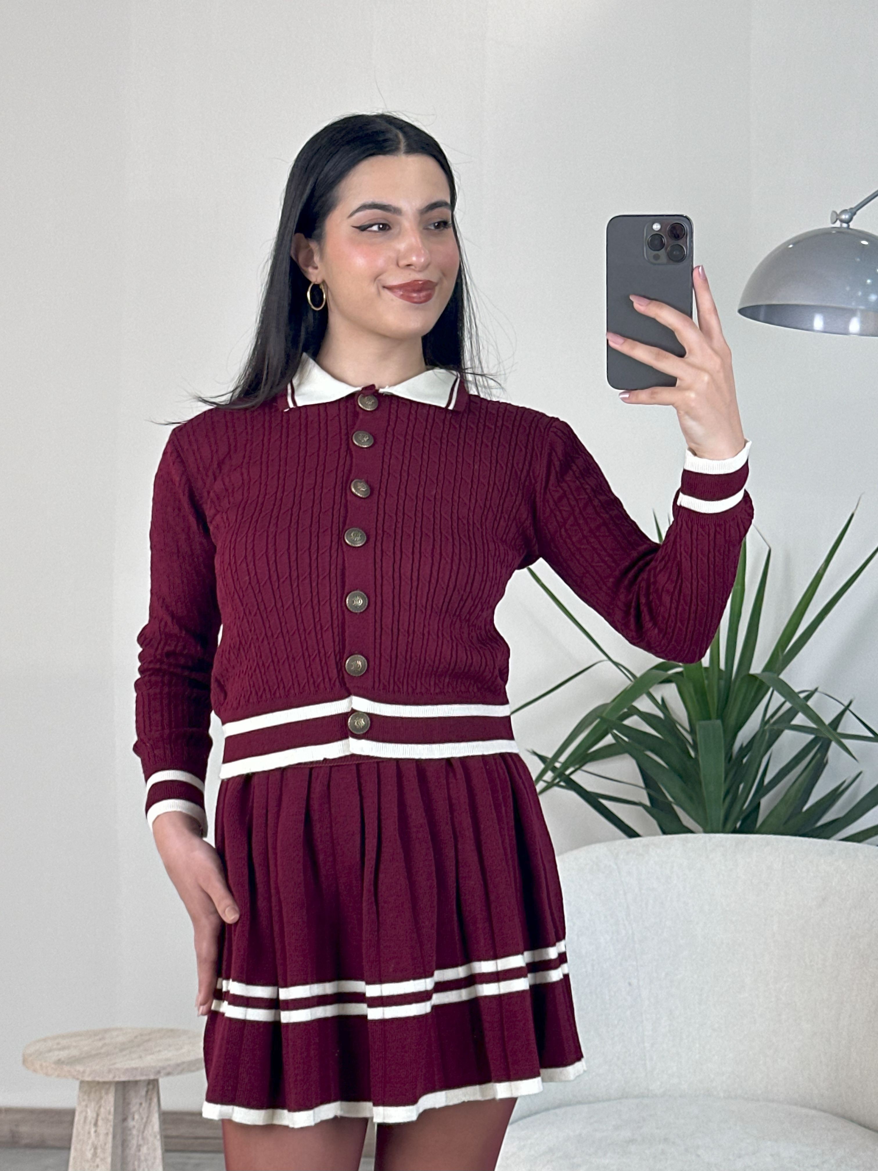 Bordo Triko Etekli Takım