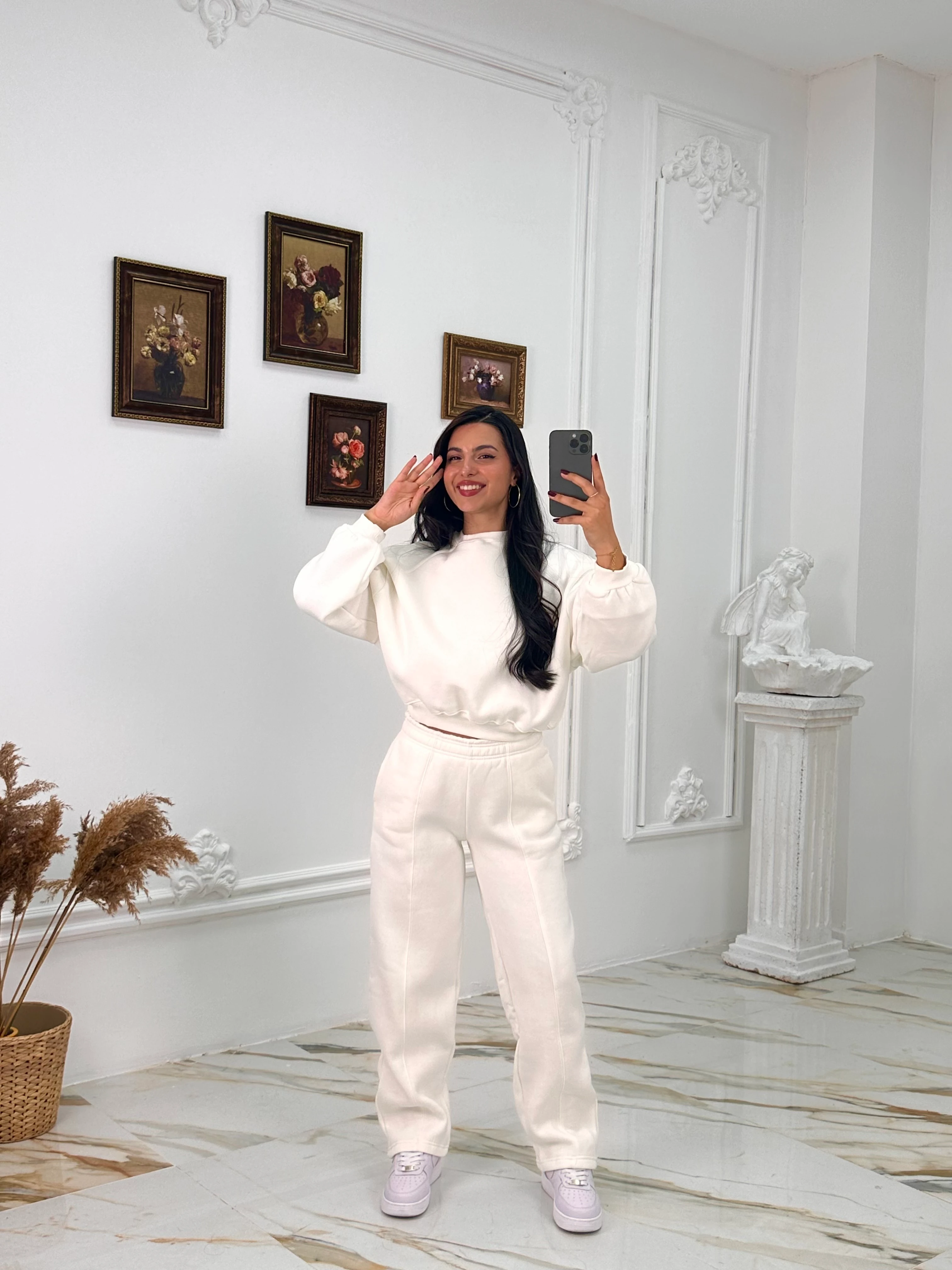 634 Muadil Oversize Şardonlu Takım - Beyaz