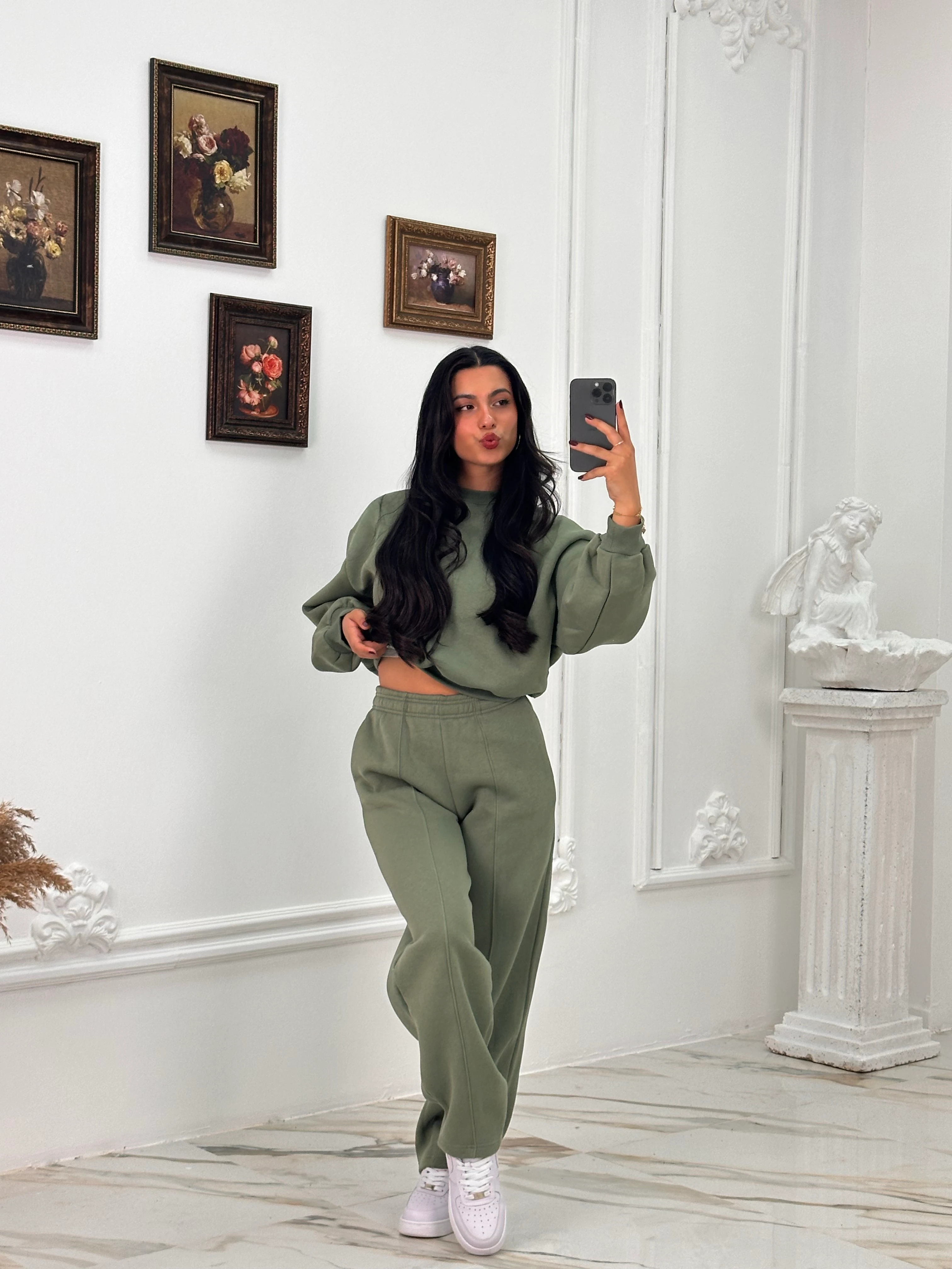 634 Muadil Oversize Şardonlu Takım - Haki