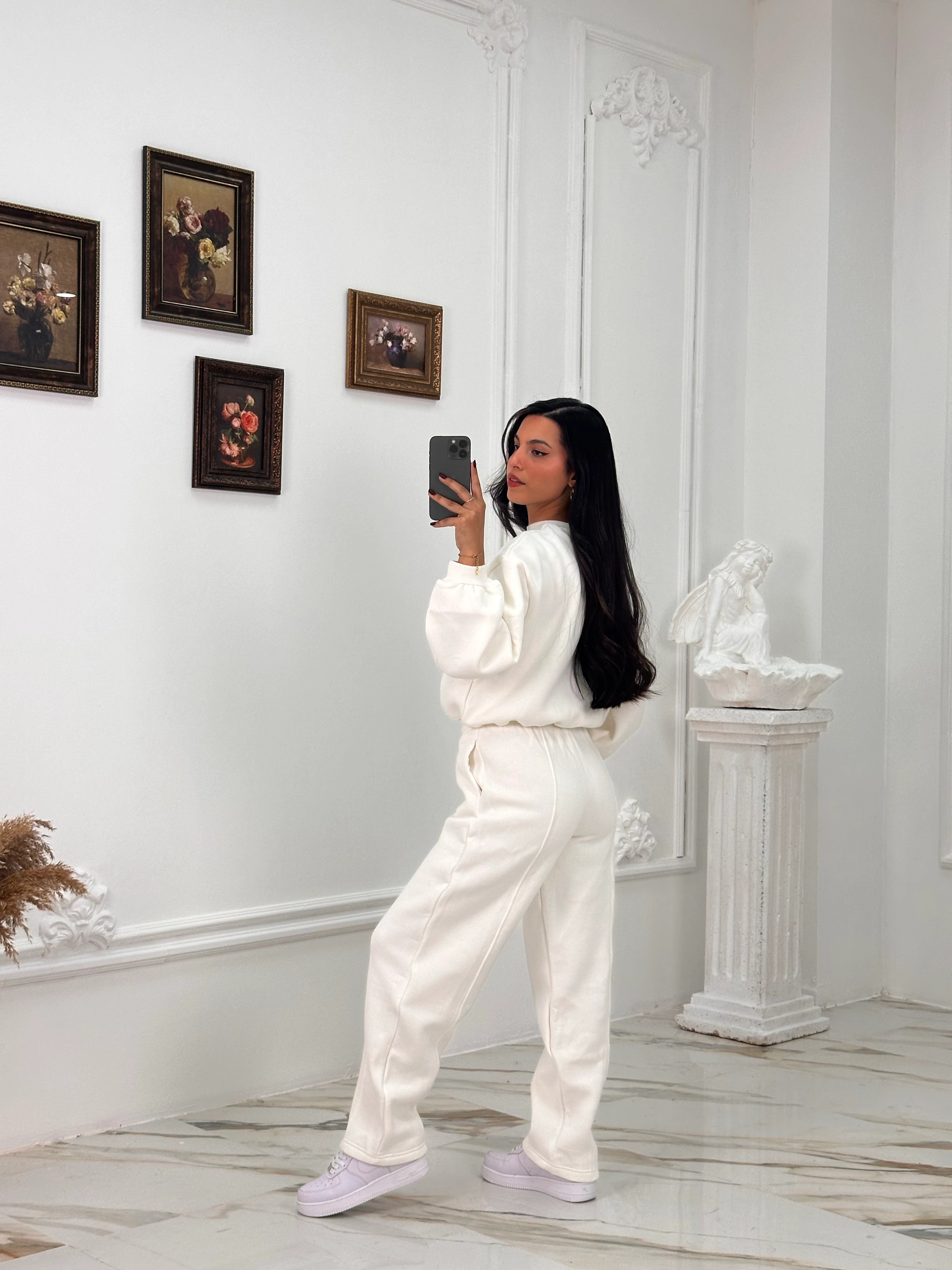 634 Muadil Oversize Şardonlu Takım - Beyaz