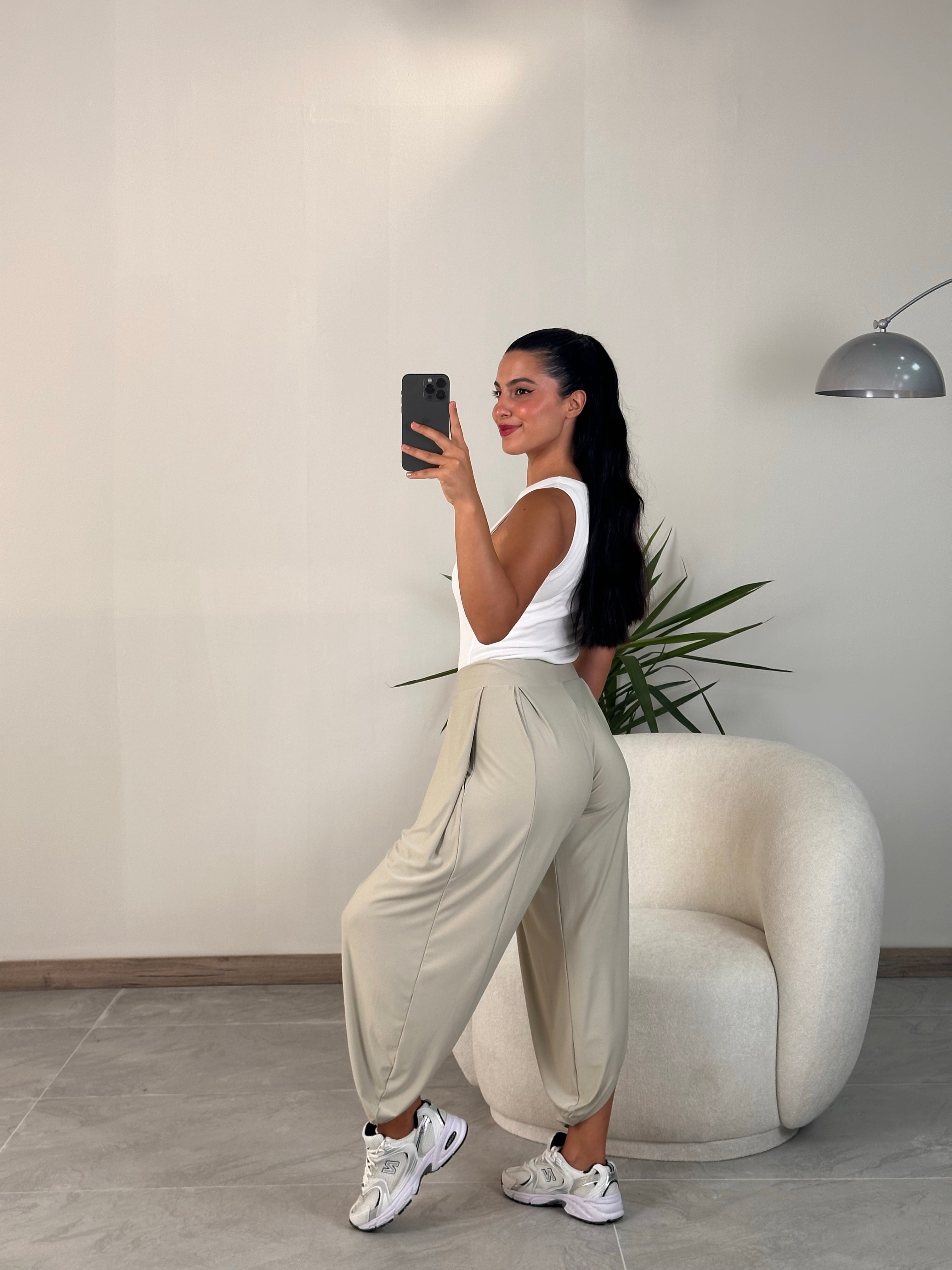 2460 Muadil Modal Kumaş Şalvar Pantolon  - Bej