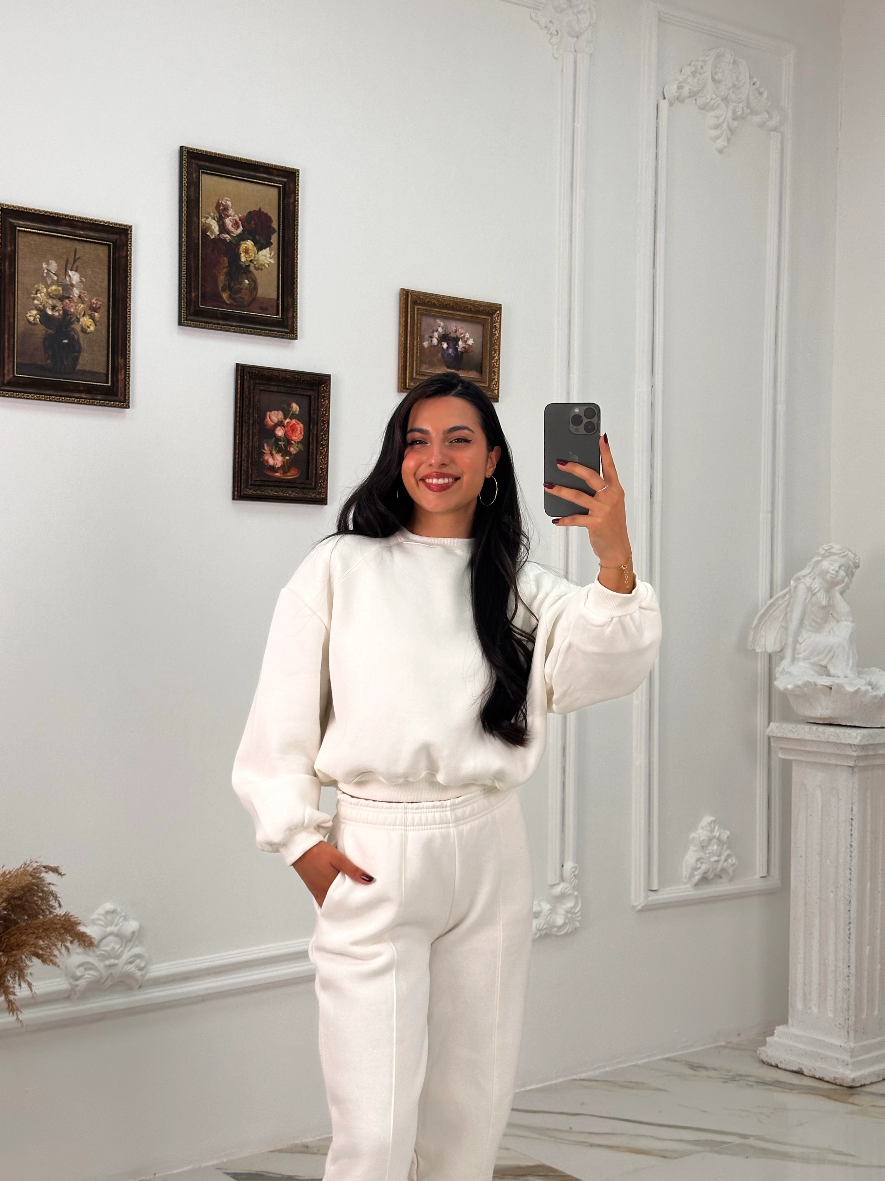 634 Muadil Oversize Şardonlu Takım - Beyaz