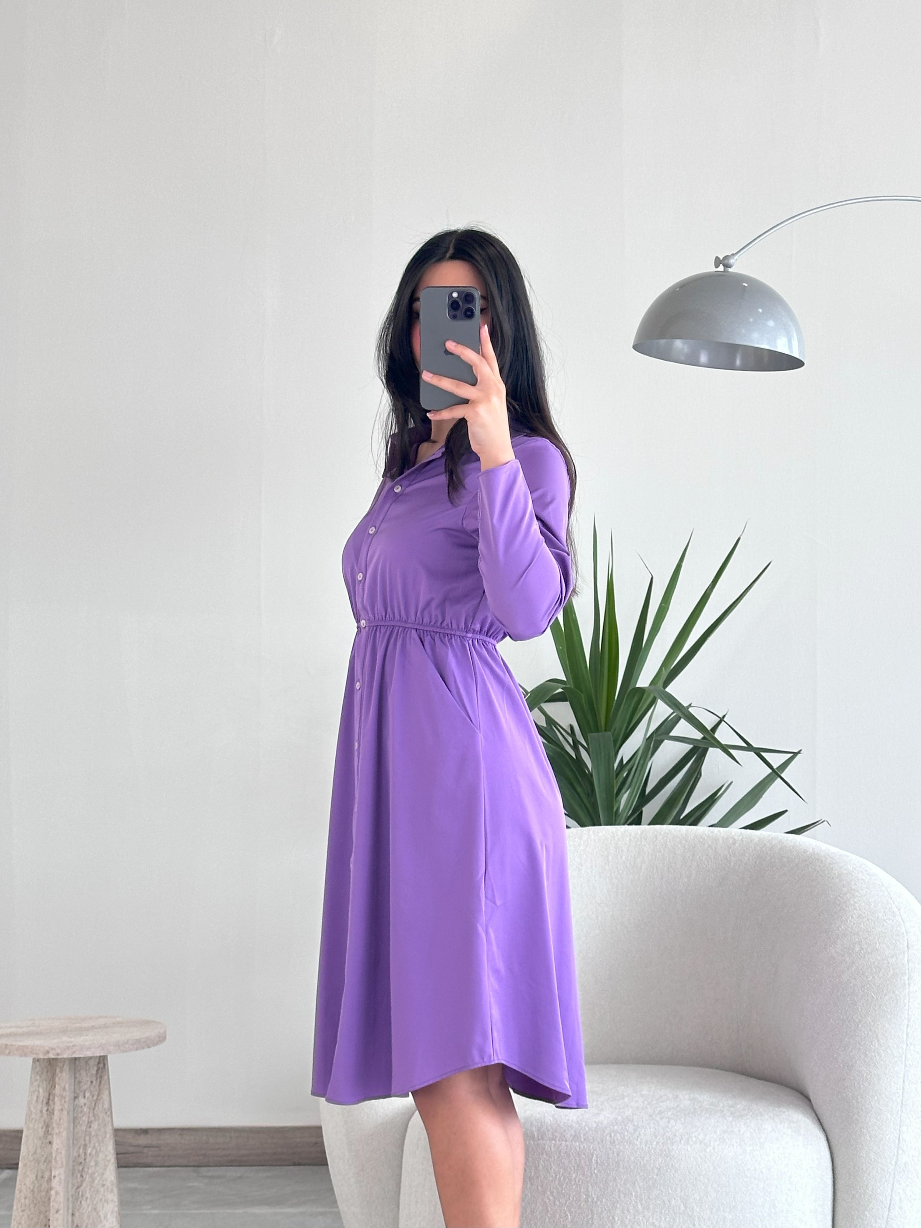 Mor Beli Lastikli Elbise 2202