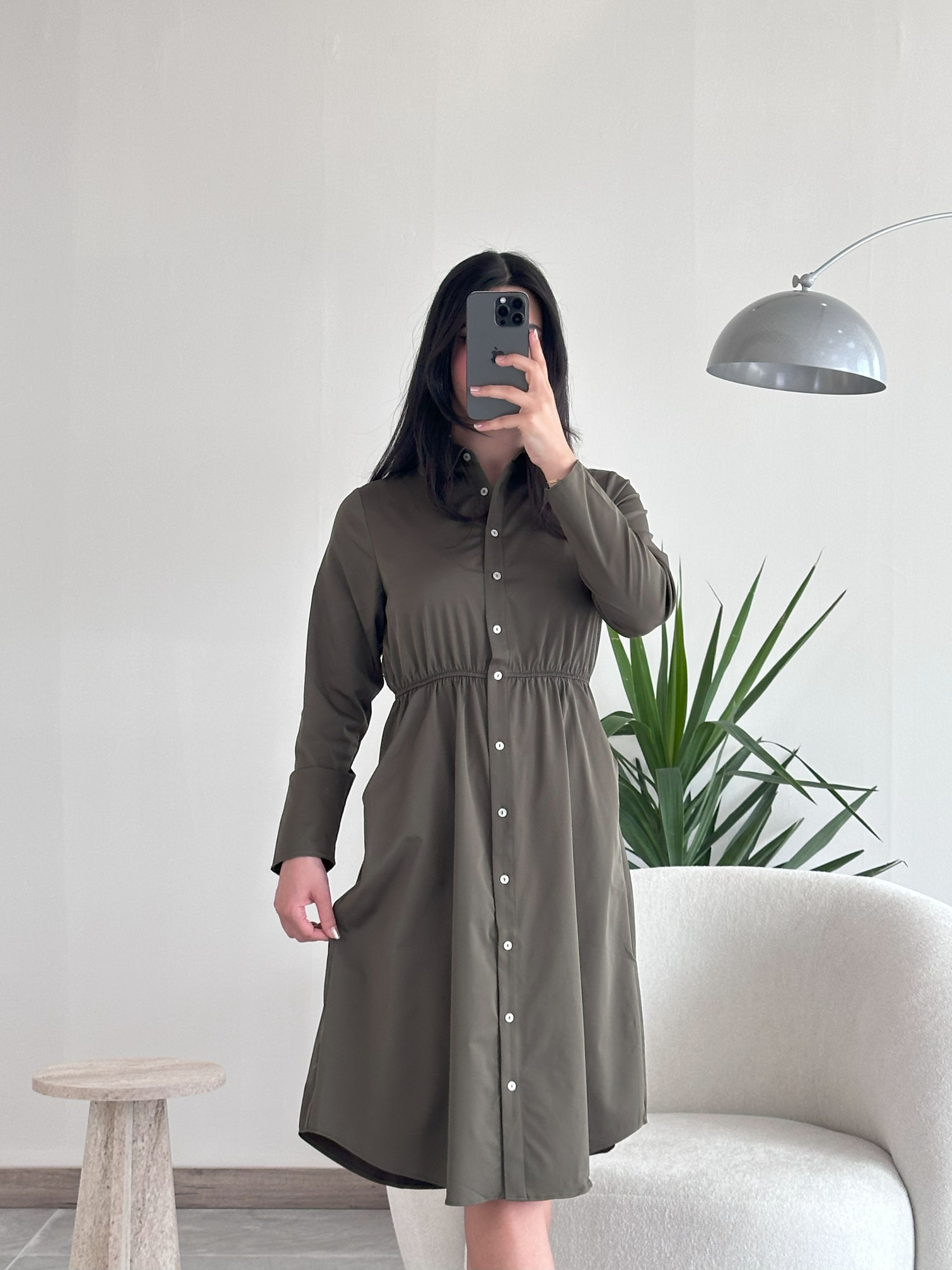 Haki Beli Lastikli Elbise