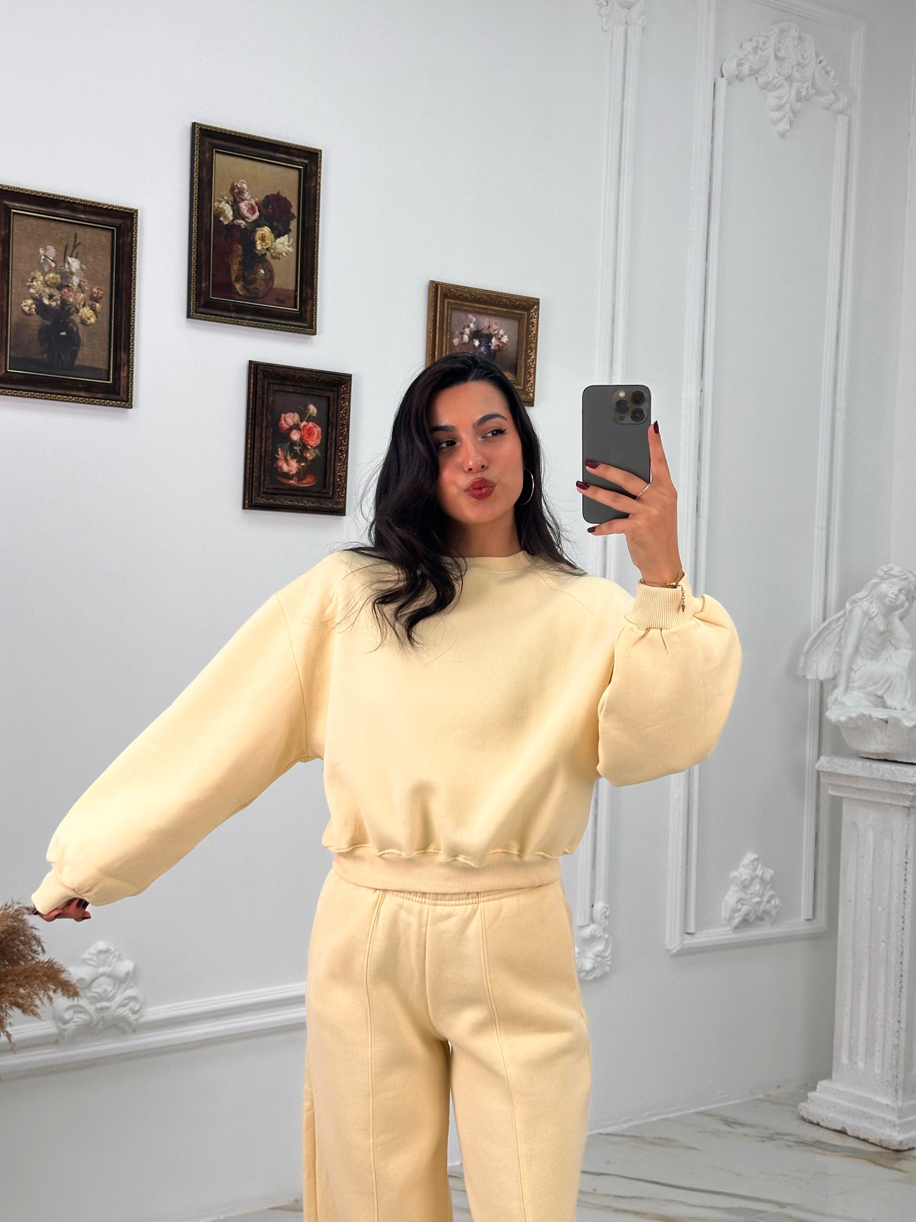 634 Muadil Oversize Şardonlu Takım - Sarı