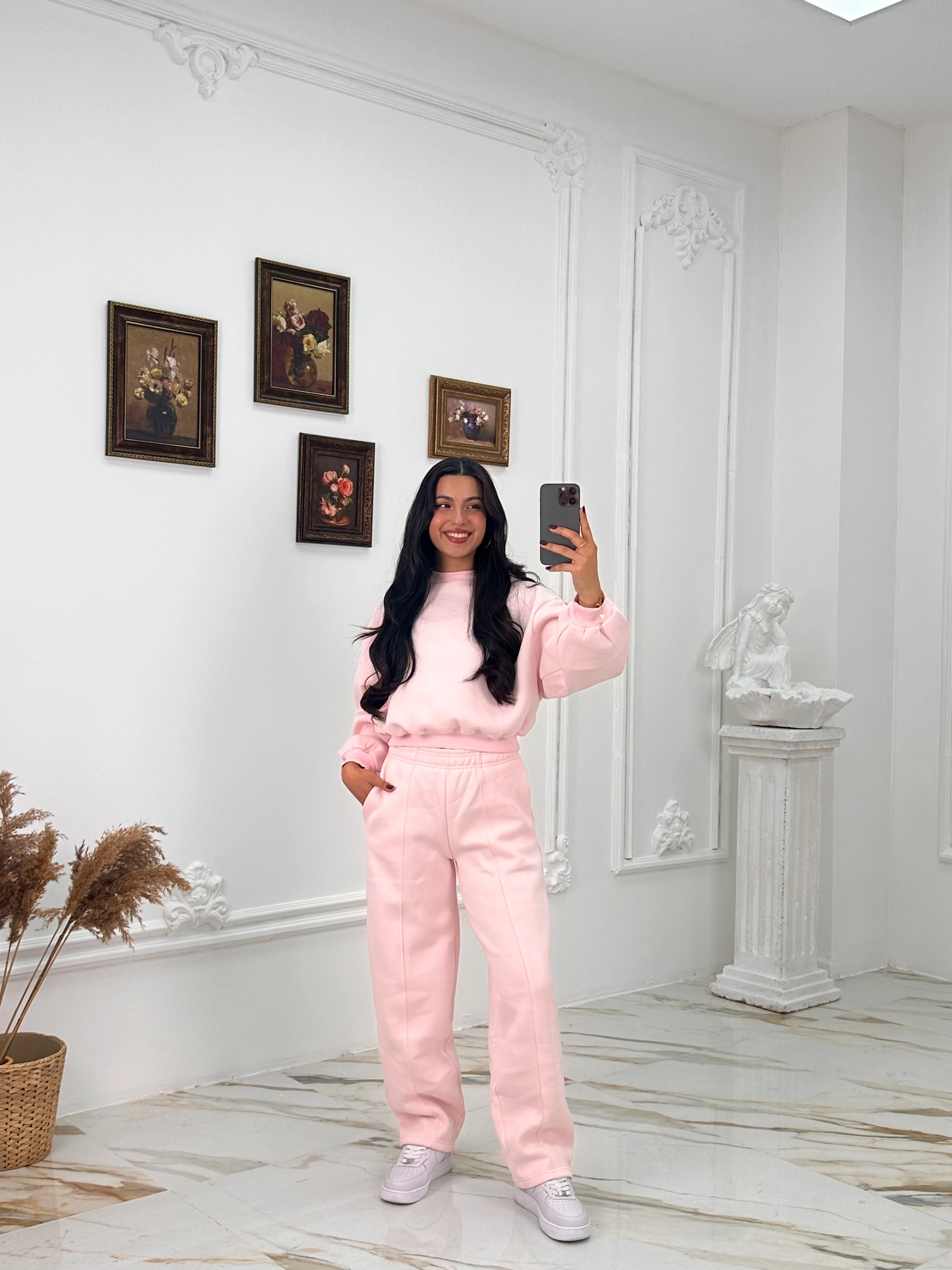 634 Muadil Oversize Şardonlu Takım - Pembe