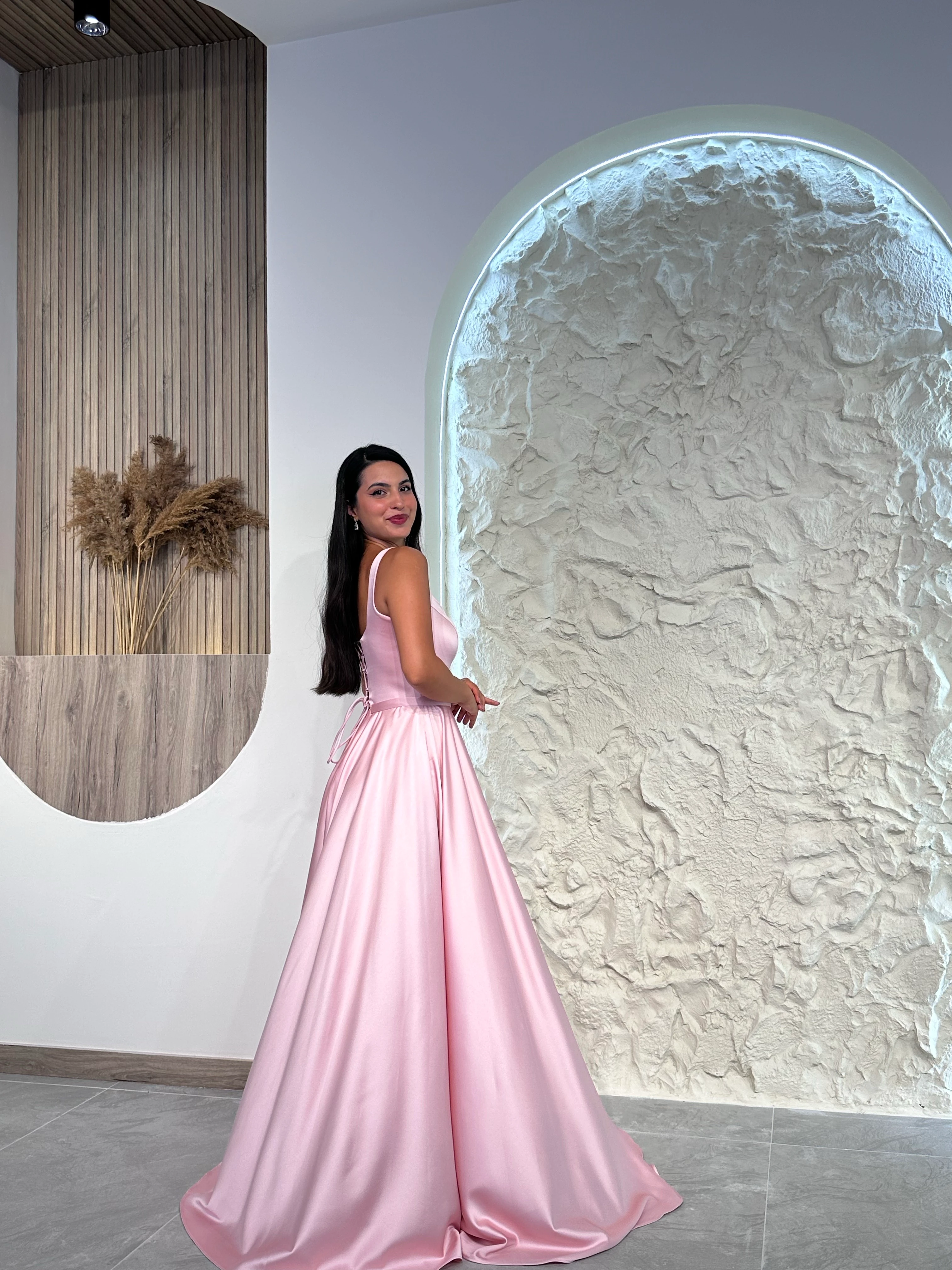 1103 İnce Kemer Detaylı Abiye Elbise