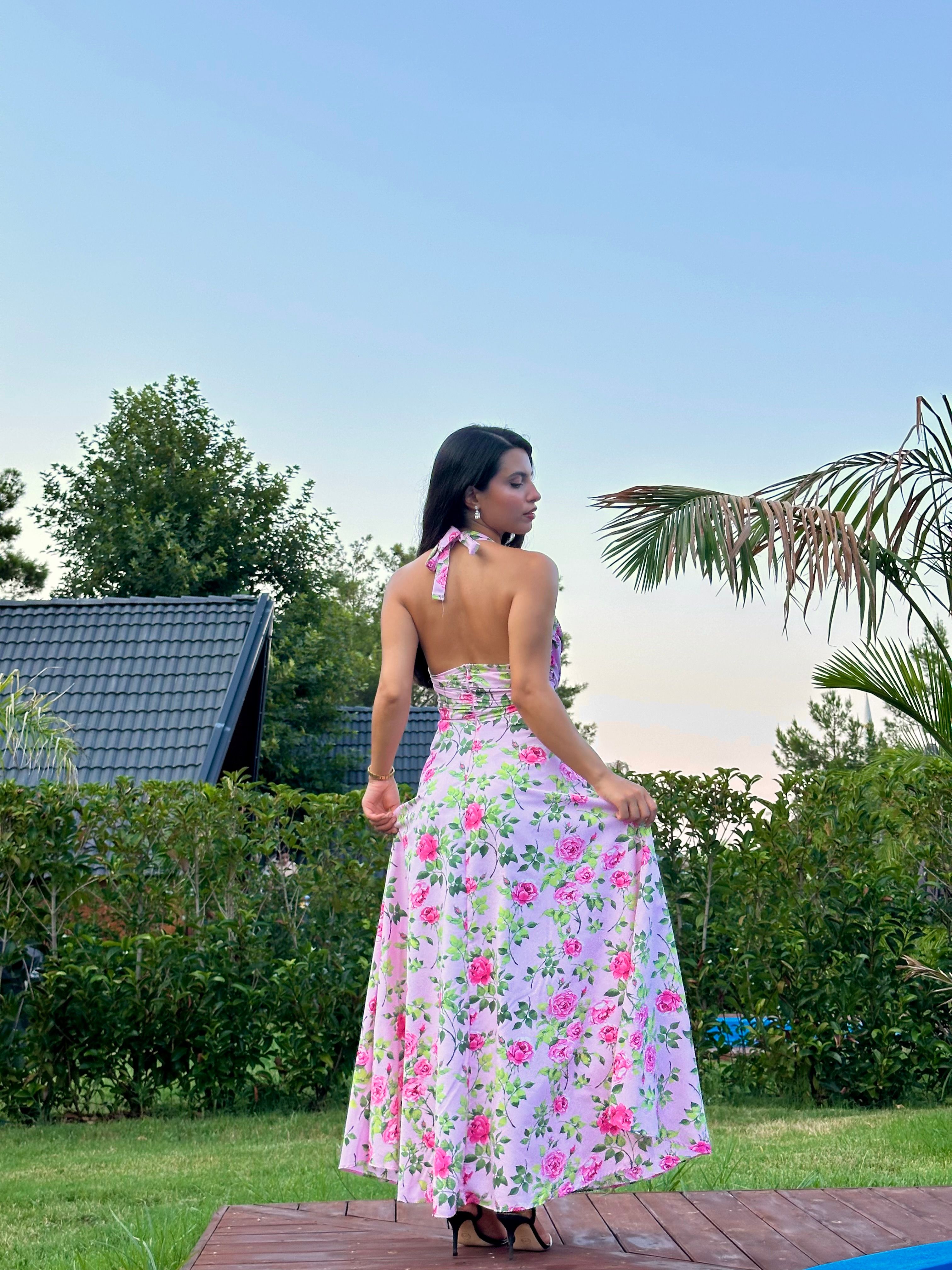 2363 Floral Sundress Elbise  - Pembe
