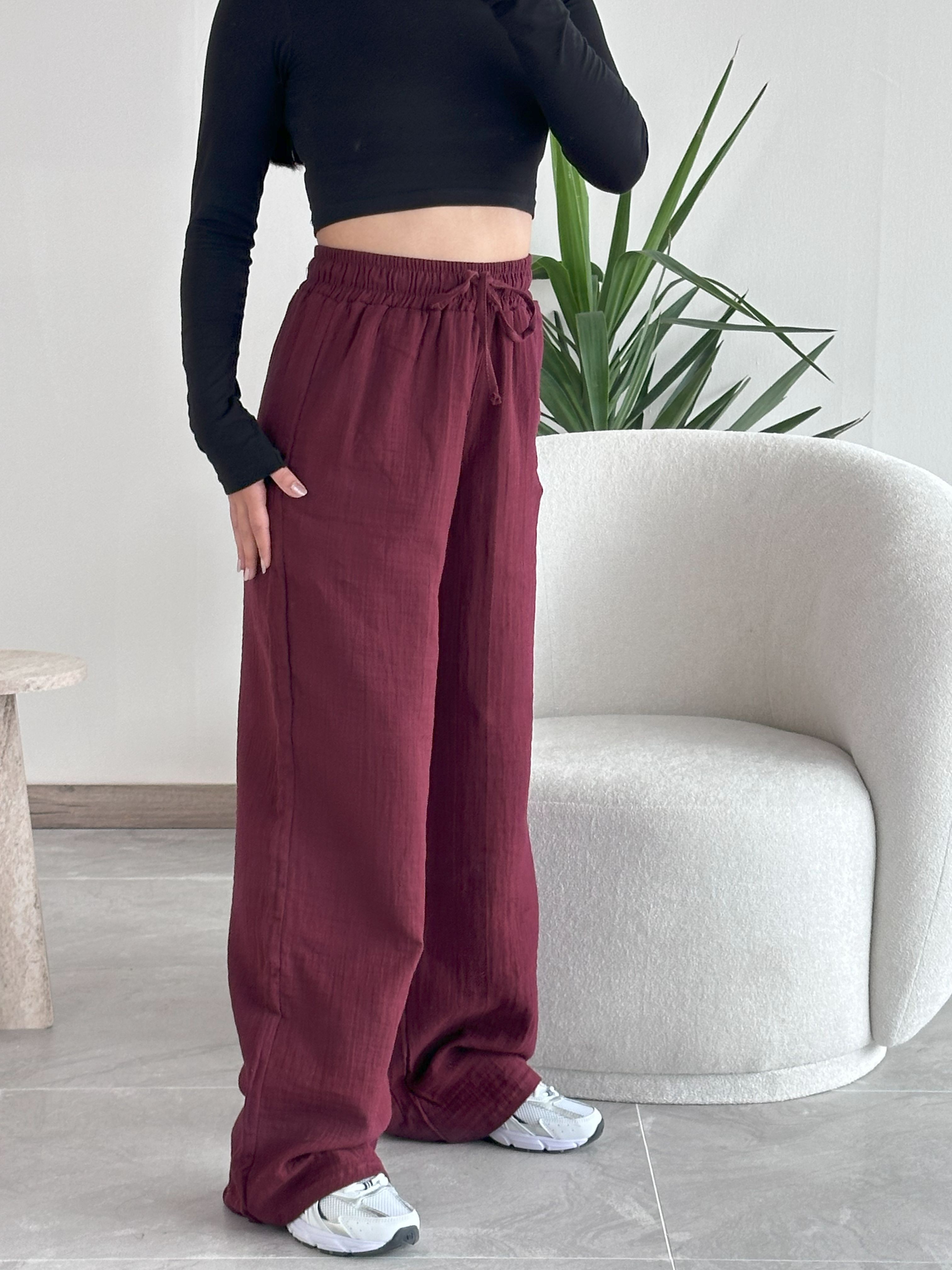 Bordo 1980 Müslin Pantolon