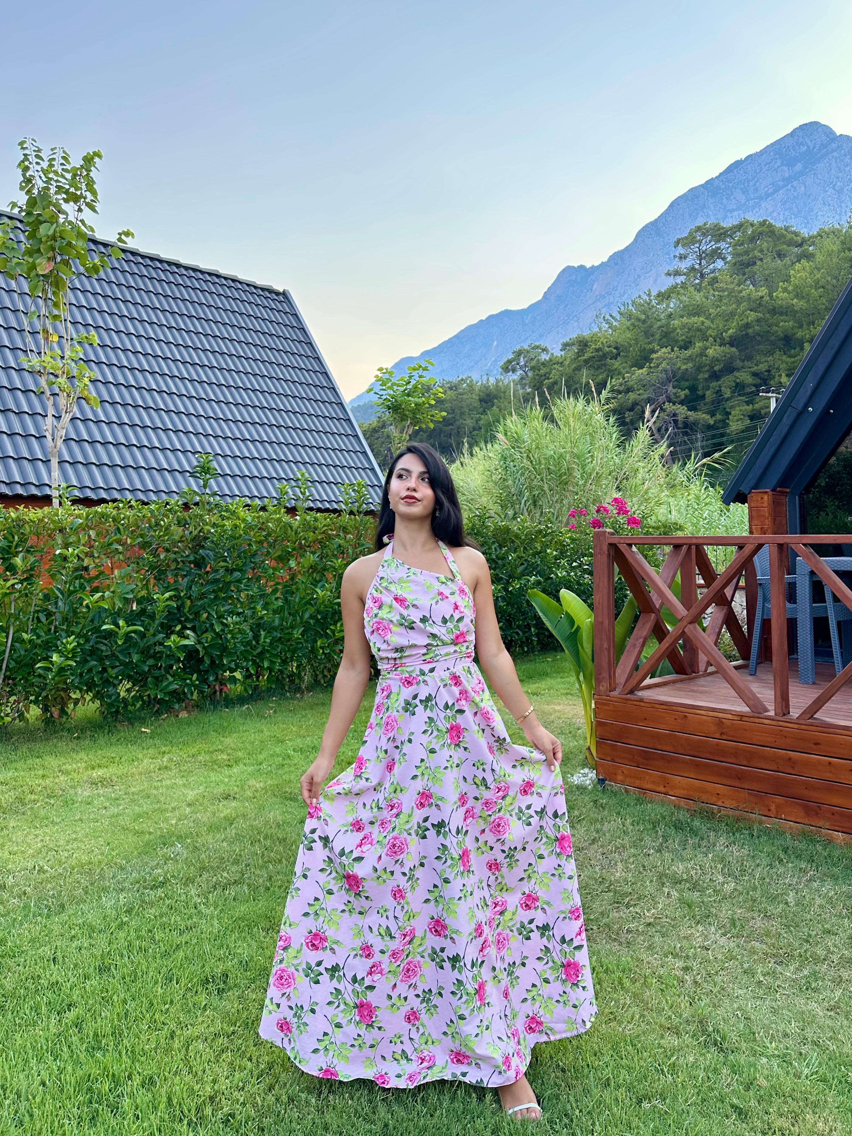 2363 Floral Sundress Elbise  - Pembe