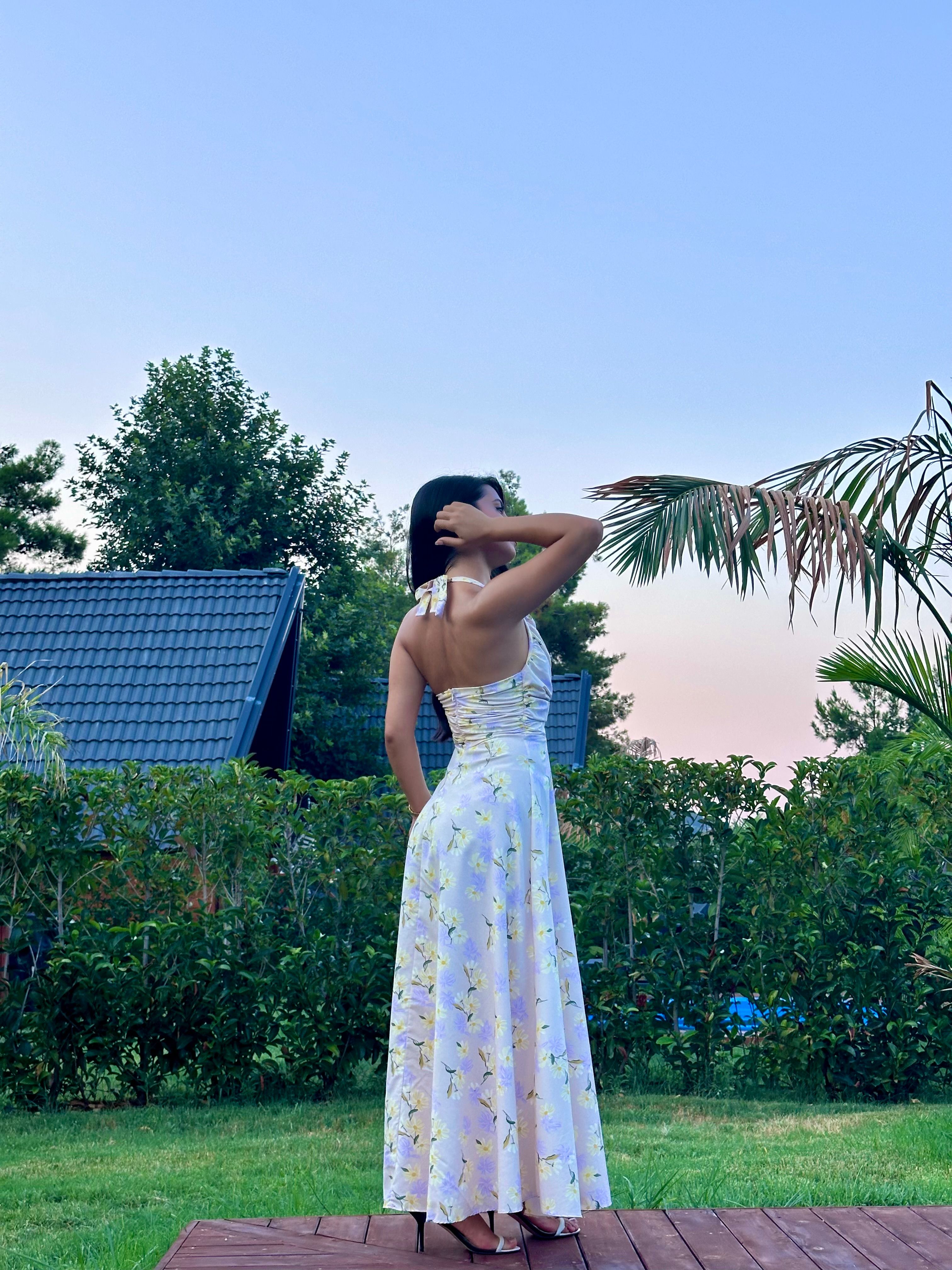 2363 Floral Sundress Elbise  - Krem