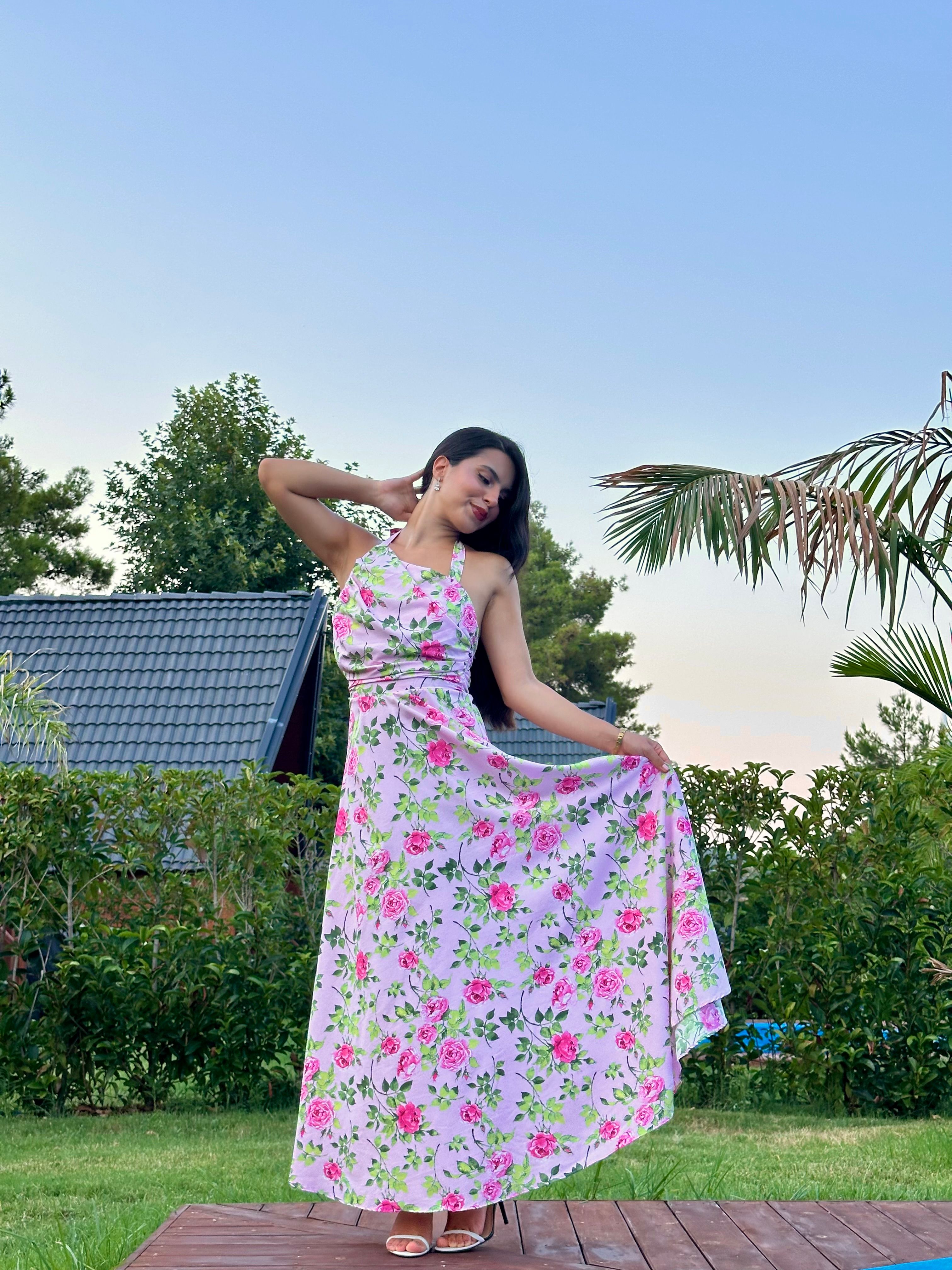2363 Floral Sundress Elbise  - Pembe