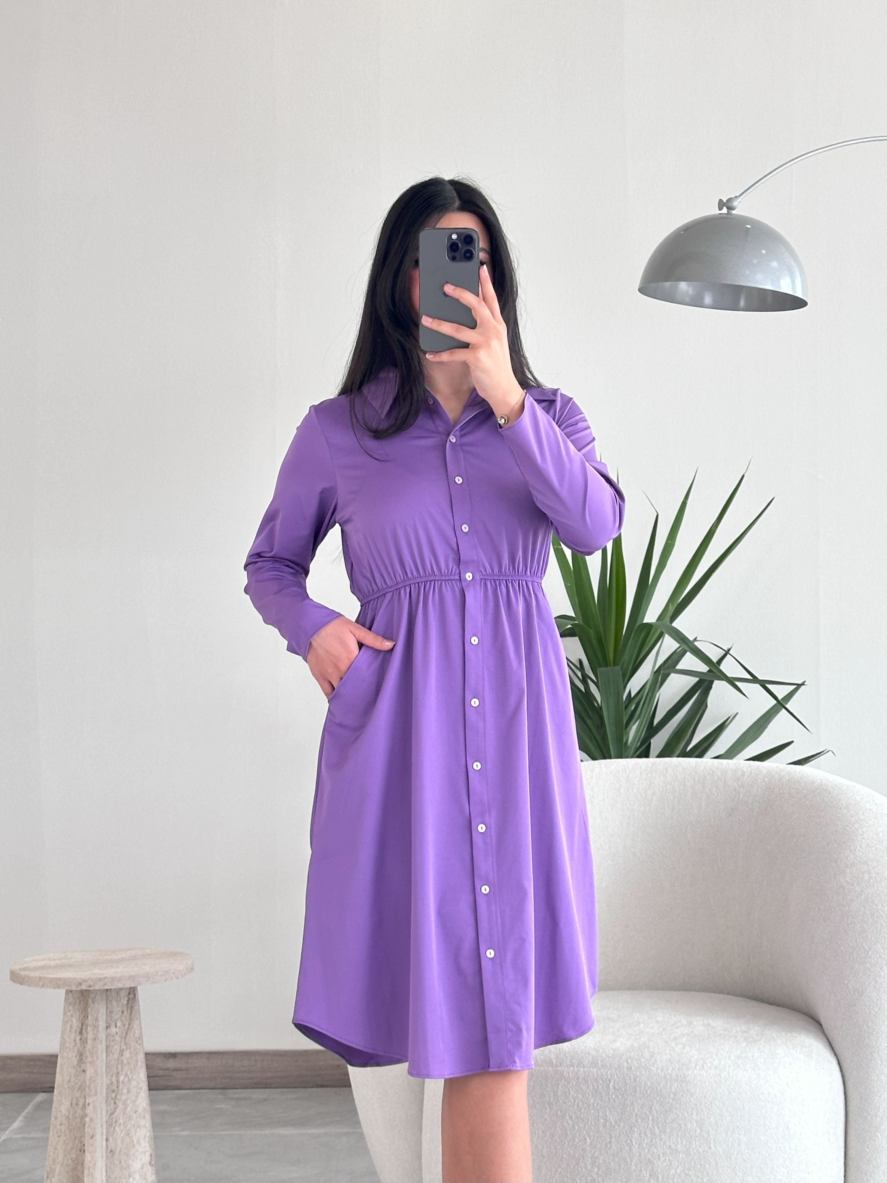 Mor Beli Lastikli Elbise 2202
