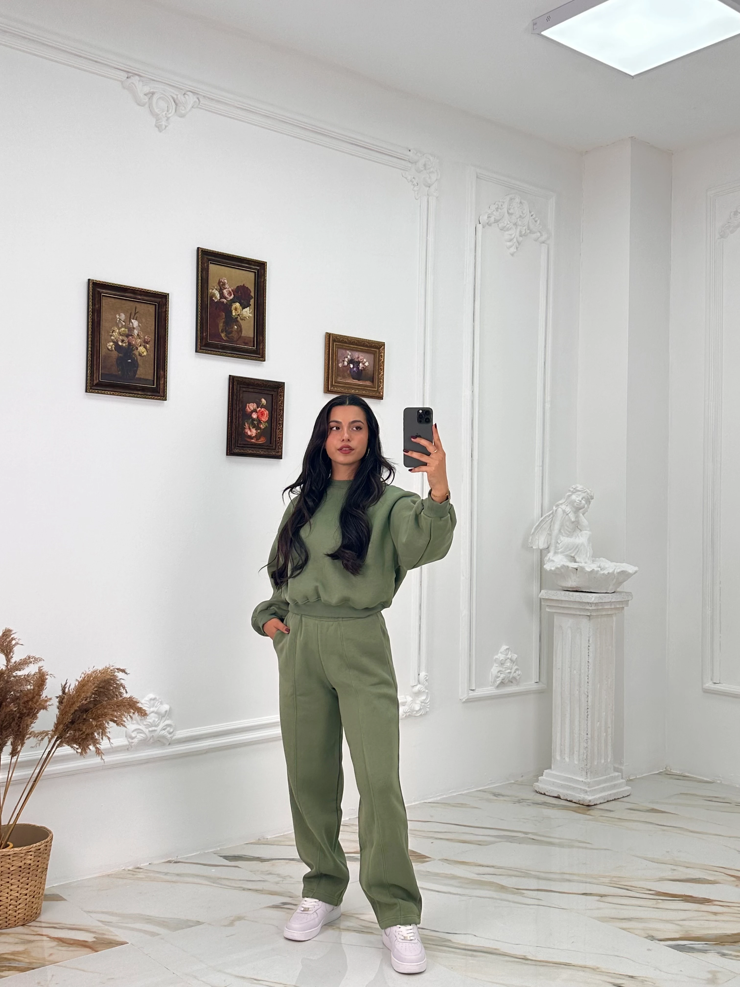 634 Muadil Oversize Şardonlu Takım - Haki