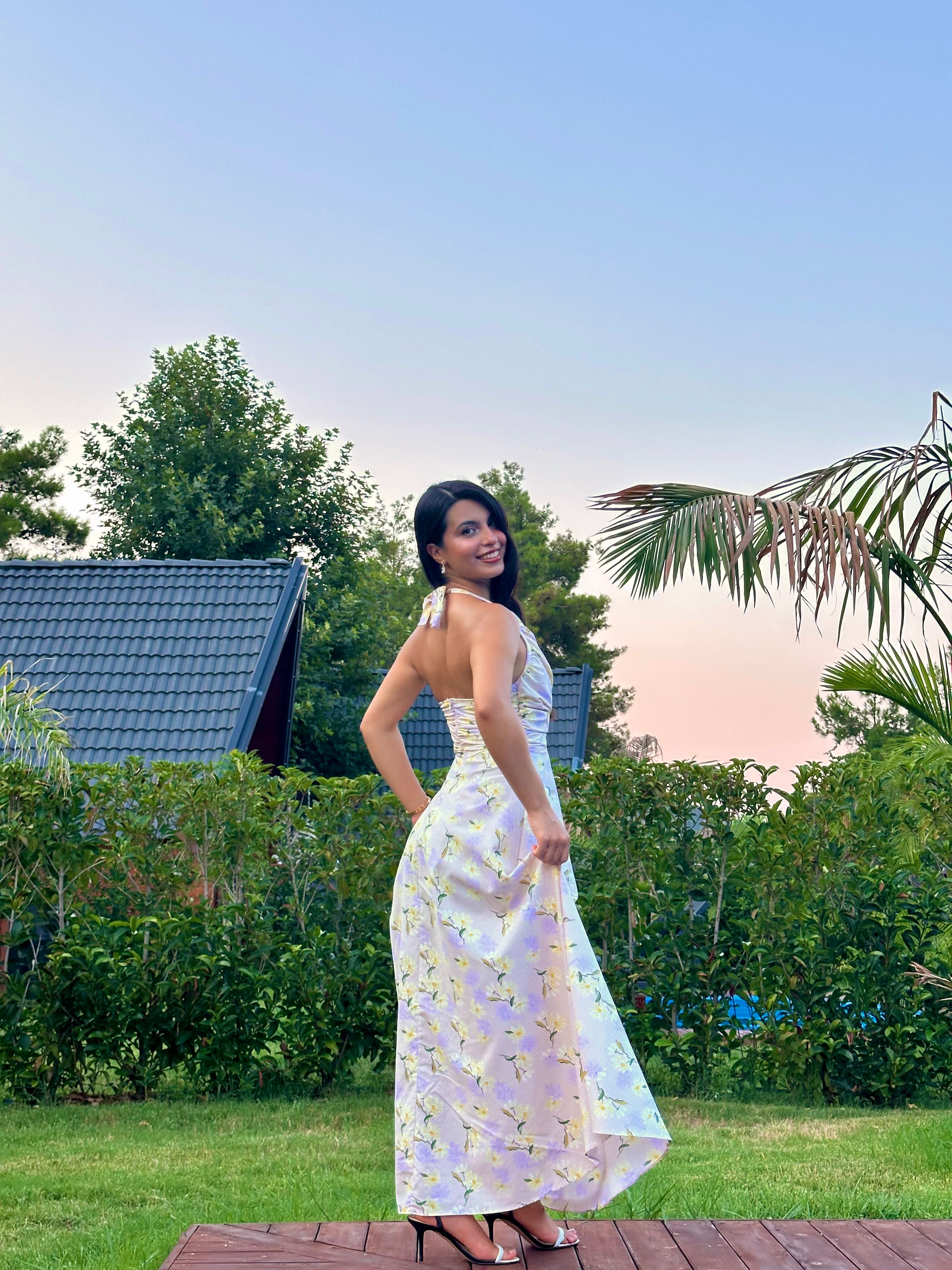 2363 Floral Sundress Elbise  - Krem