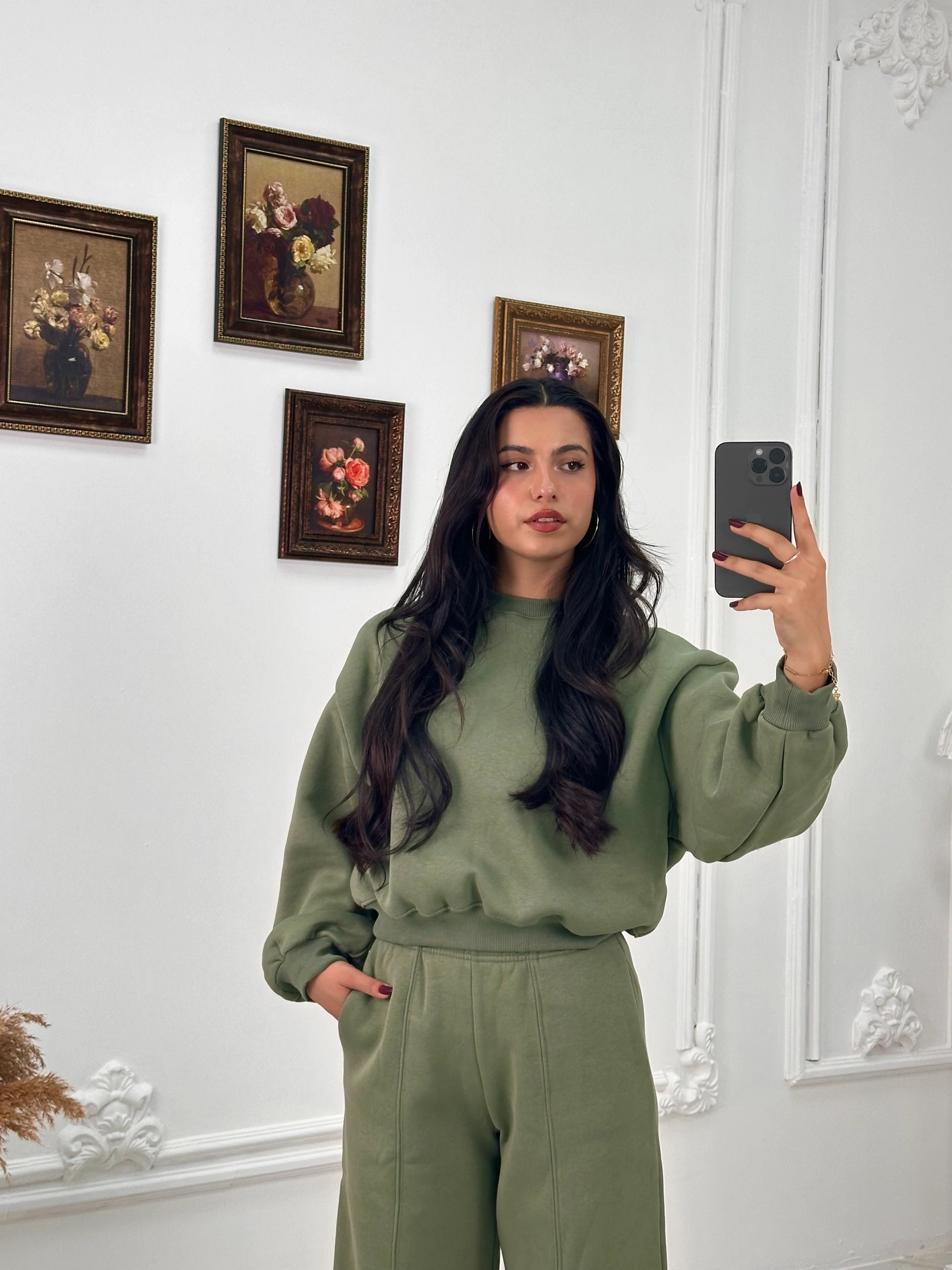 634 Muadil Oversize Şardonlu Takım - Haki