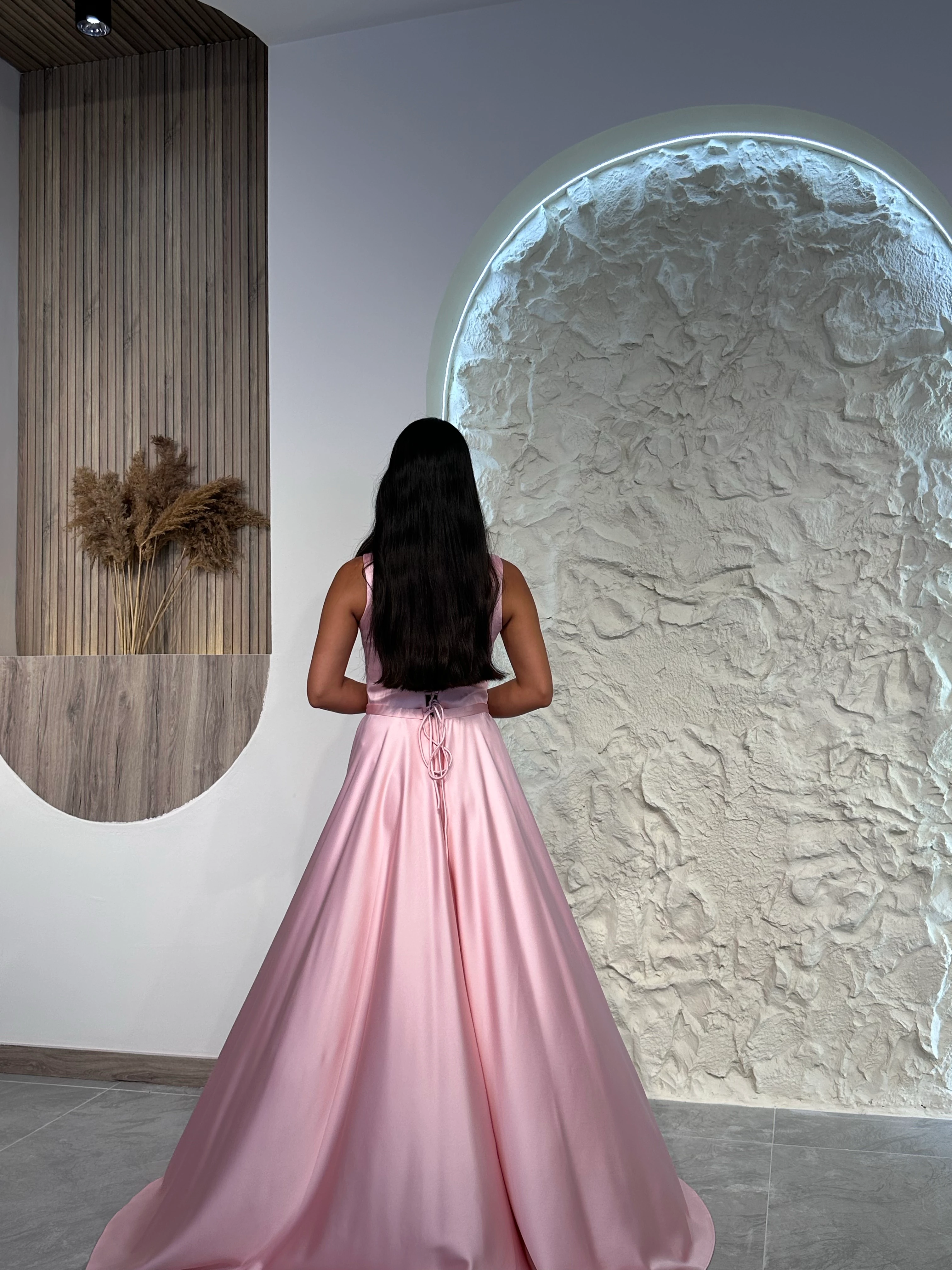 1103 İnce Kemer Detaylı Abiye Elbise