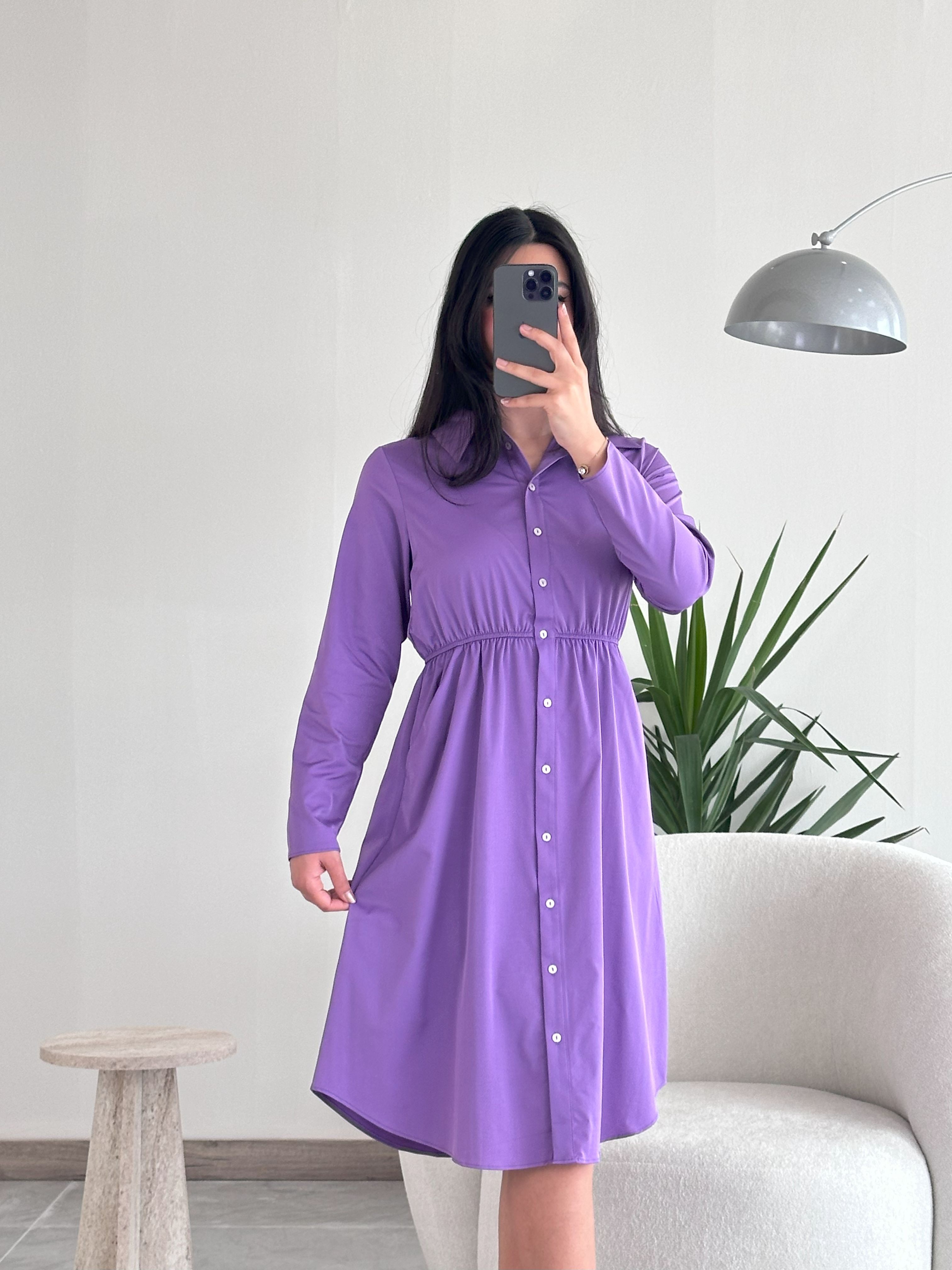 Mor Beli Lastikli Elbise 2202