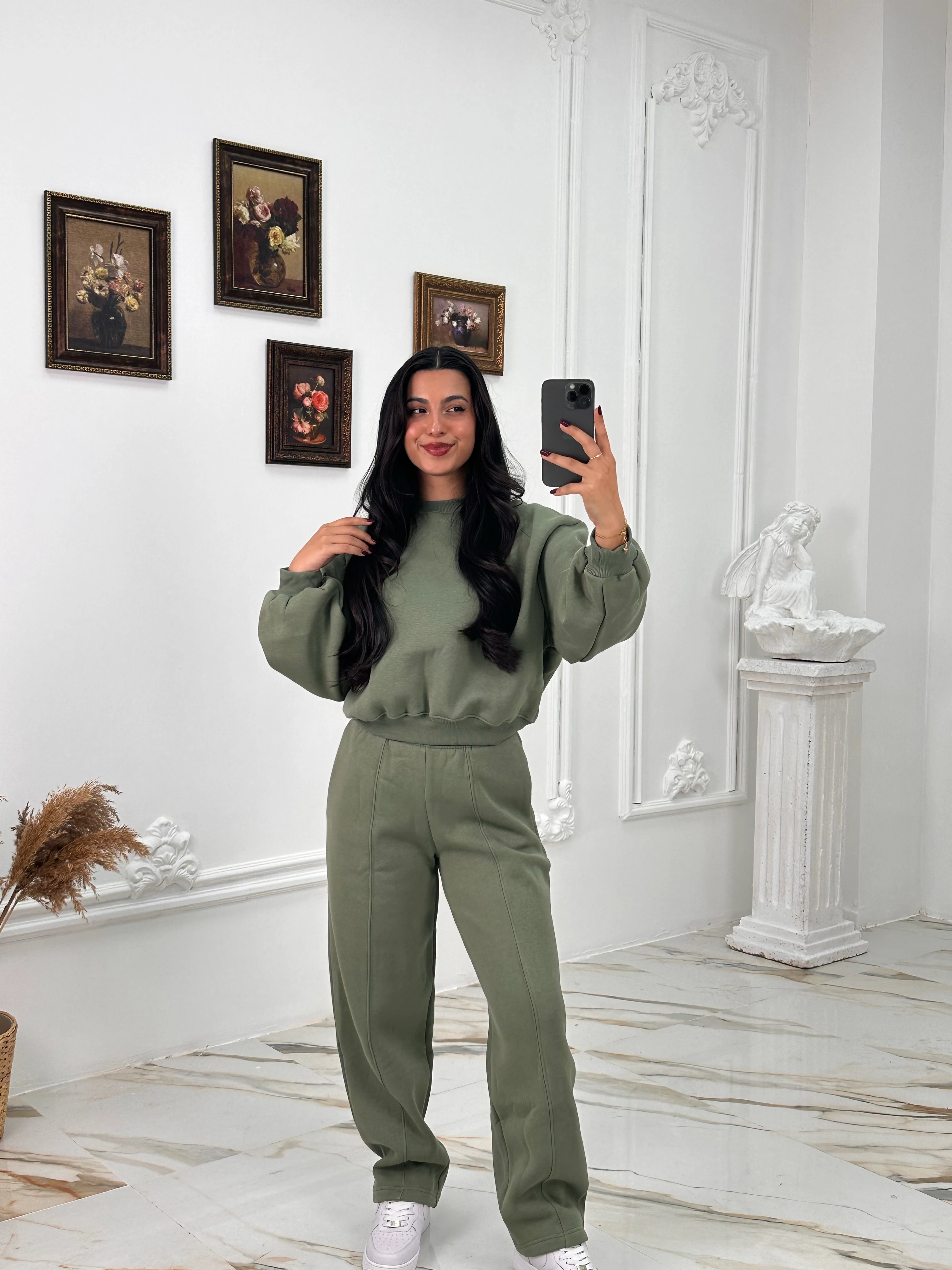 634 Muadil Oversize Şardonlu Takım - Haki