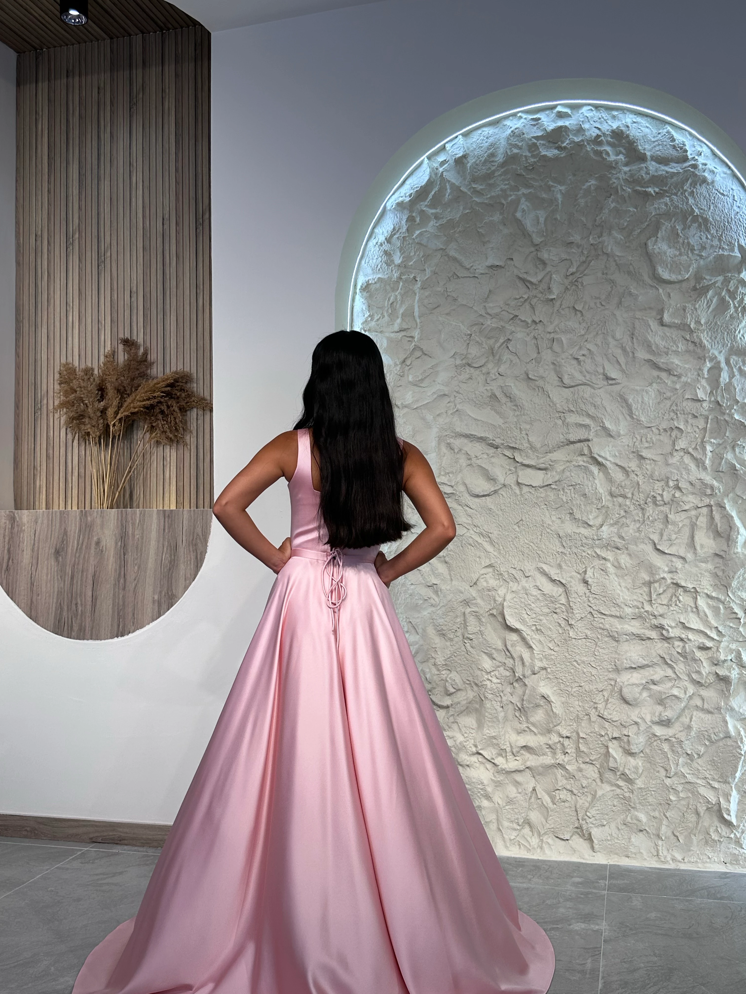 1103 İnce Kemer Detaylı Abiye Elbise