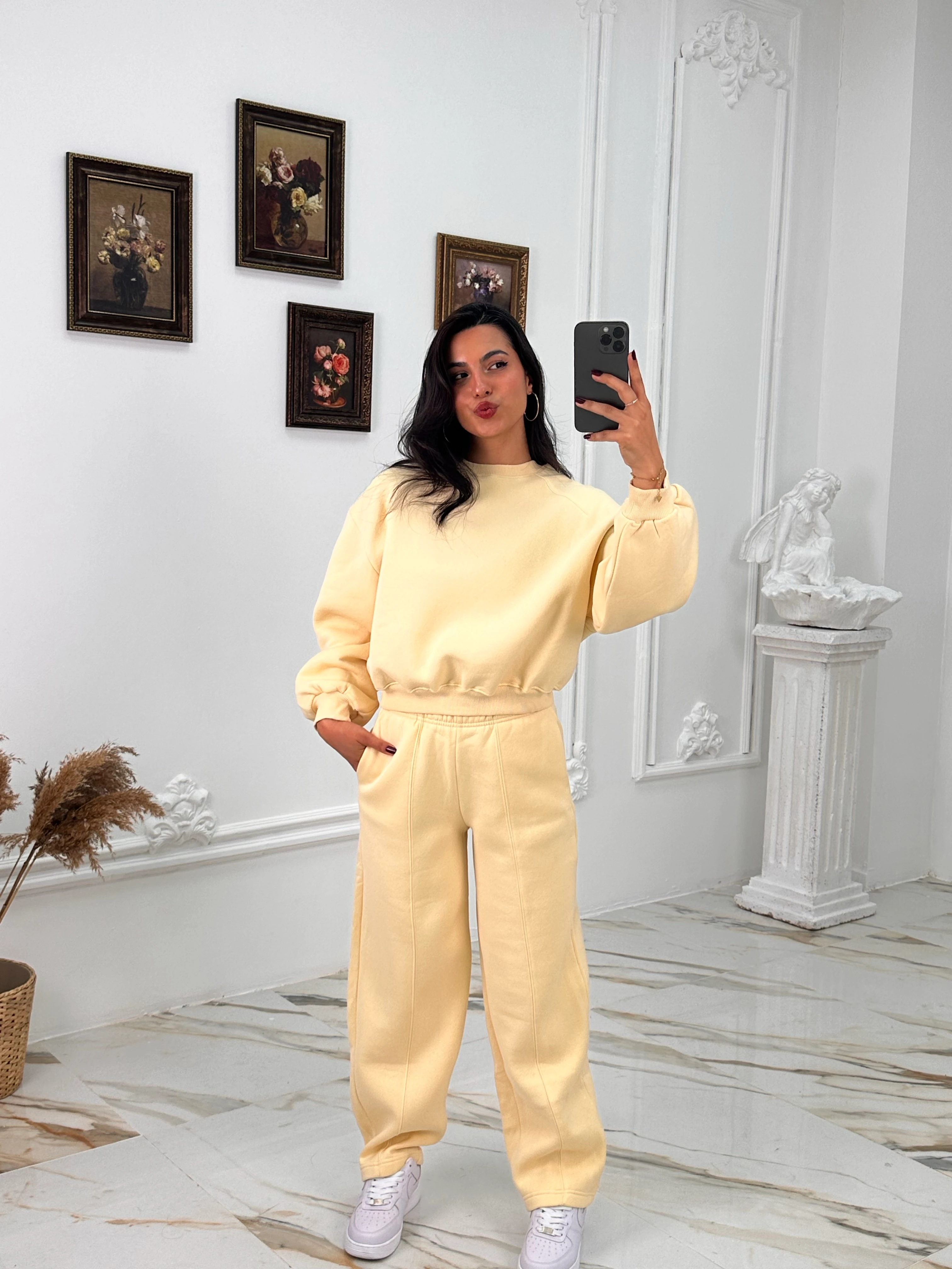 634 Muadil Oversize Şardonlu Takım - Sarı