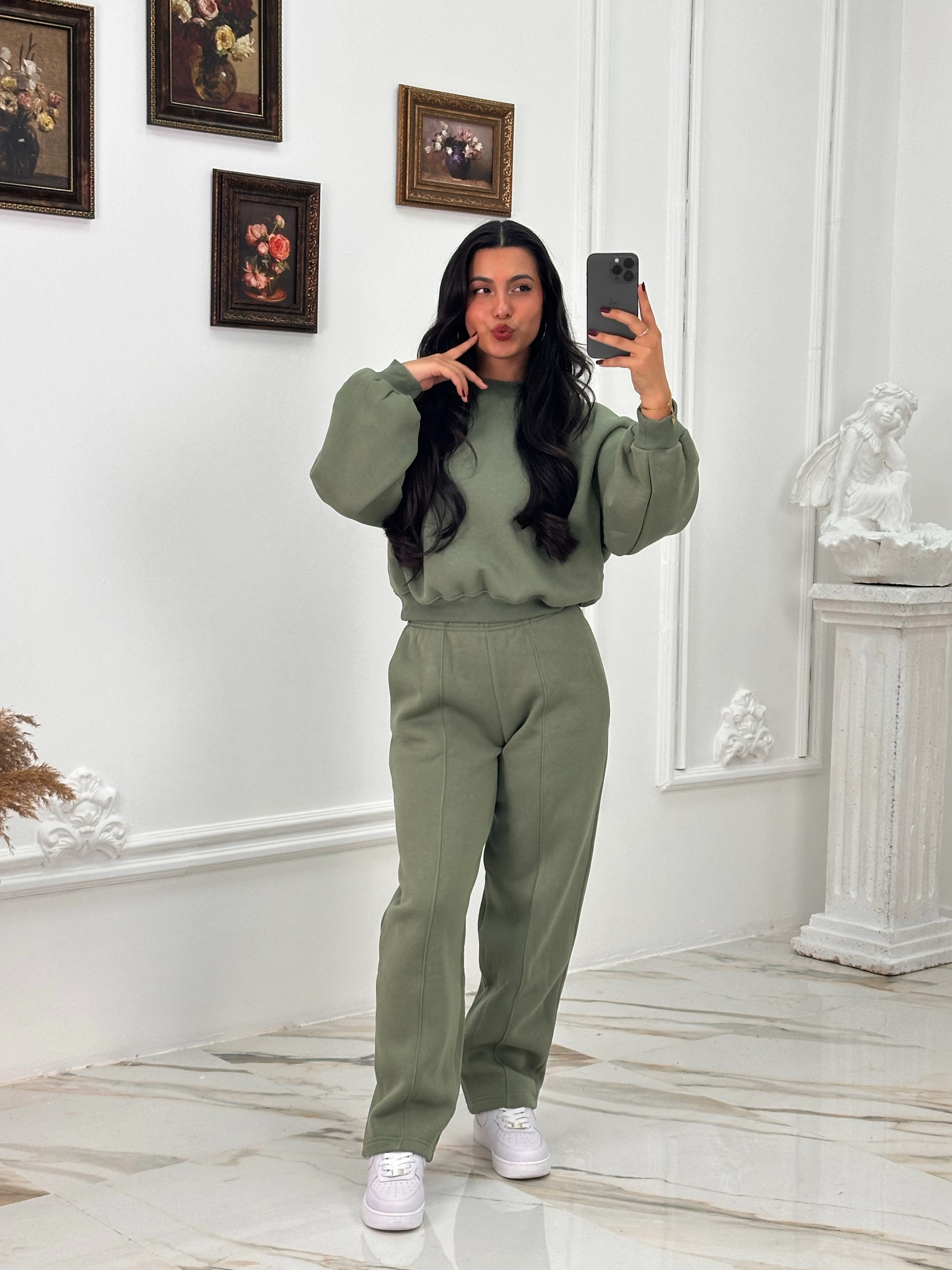 634 Muadil Oversize Şardonlu Takım - Haki