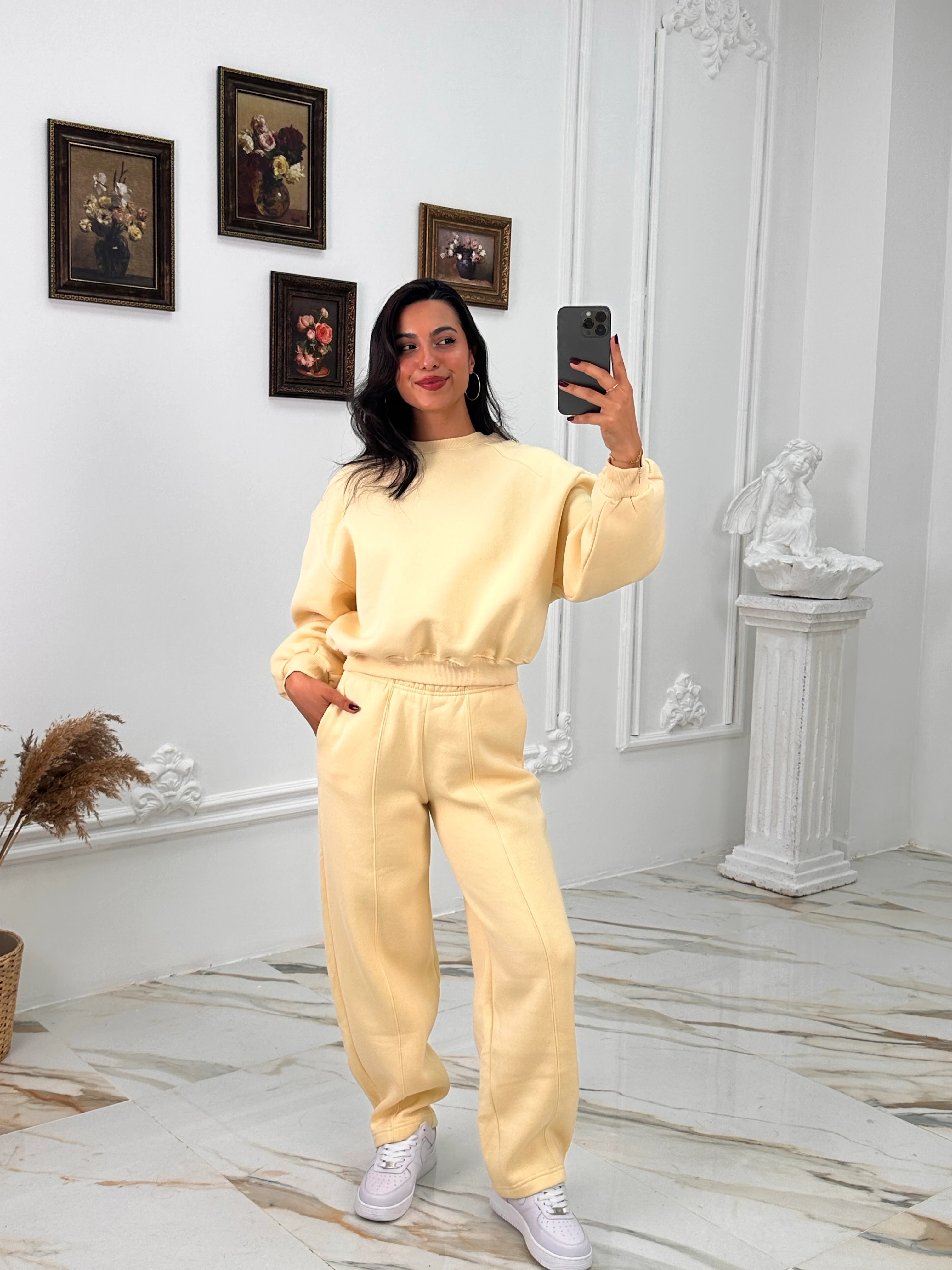 634 Muadil Oversize Şardonlu Takım - Sarı