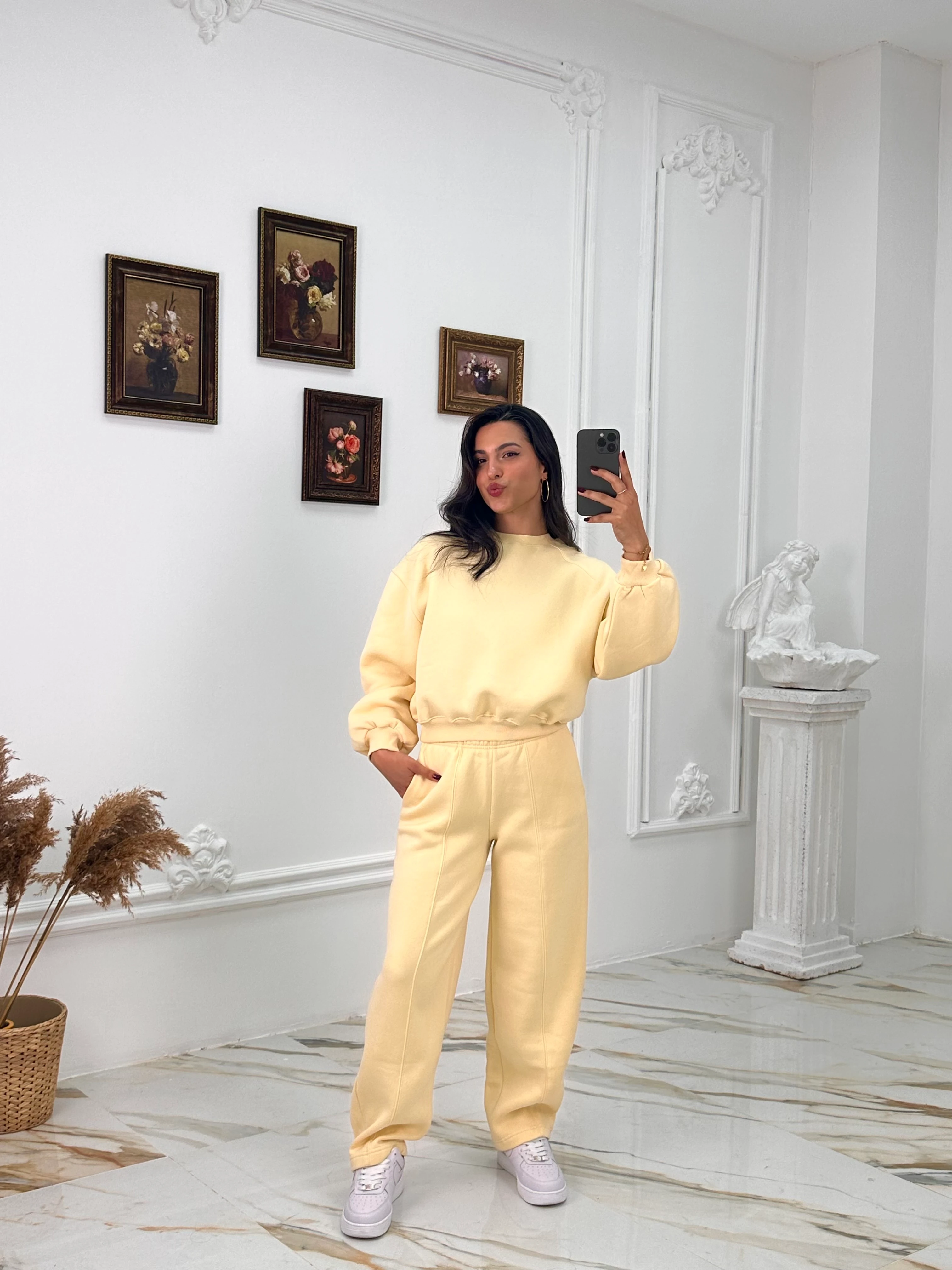 634 Muadil Oversize Şardonlu Takım - Sarı