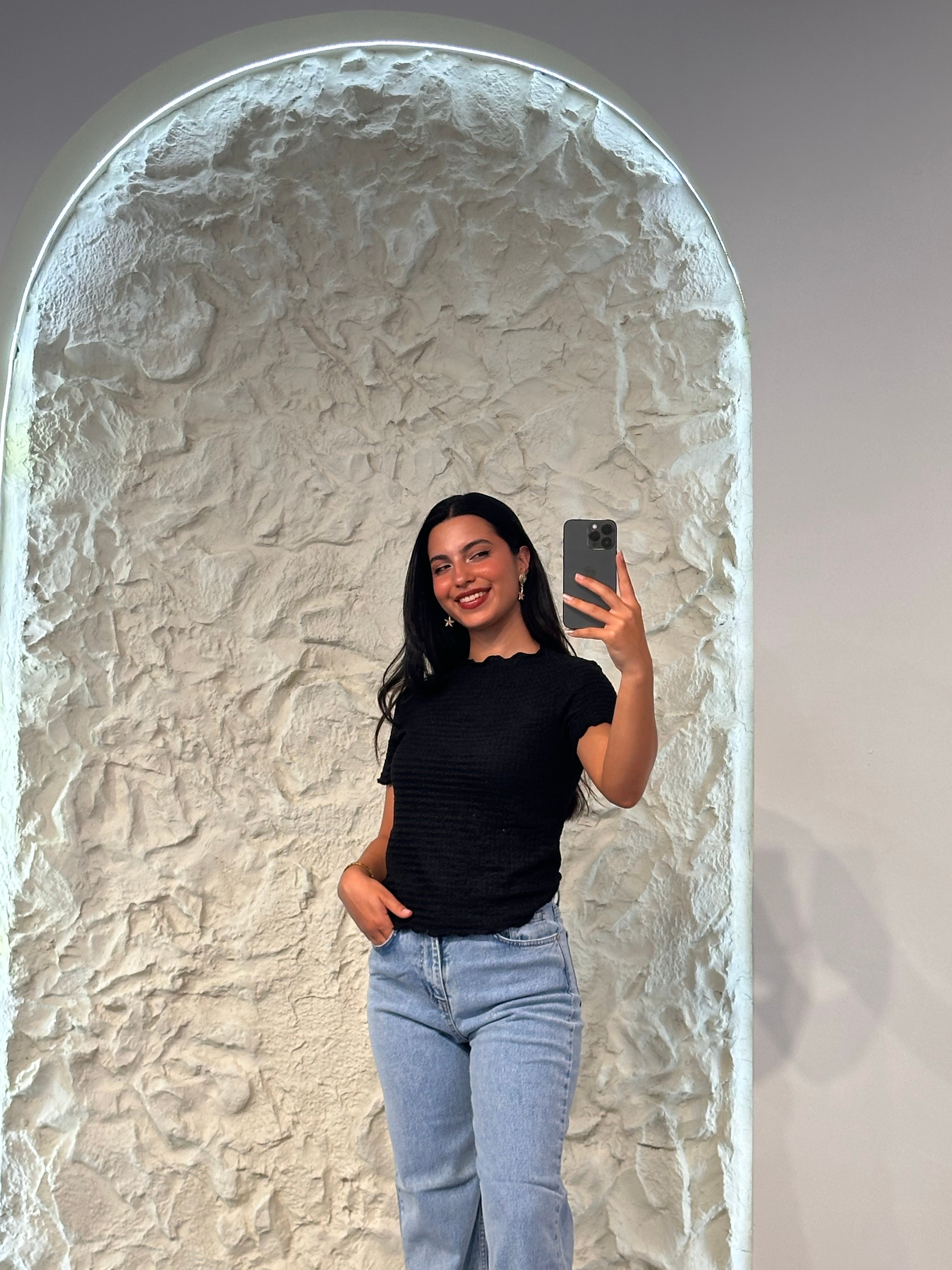 0014 Gofre Kumaş T-shirt - Siyah