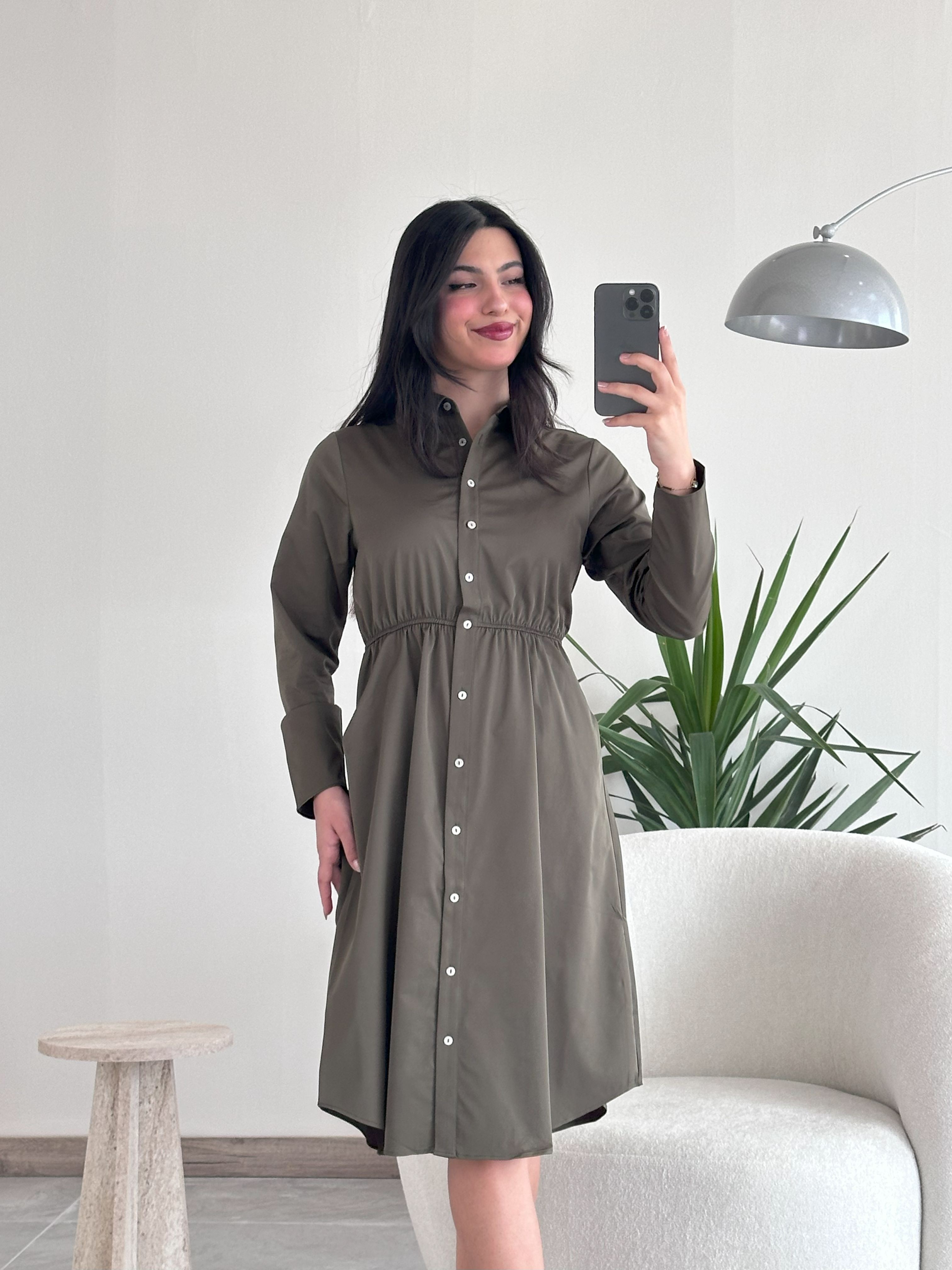 Haki Beli Lastikli Elbise