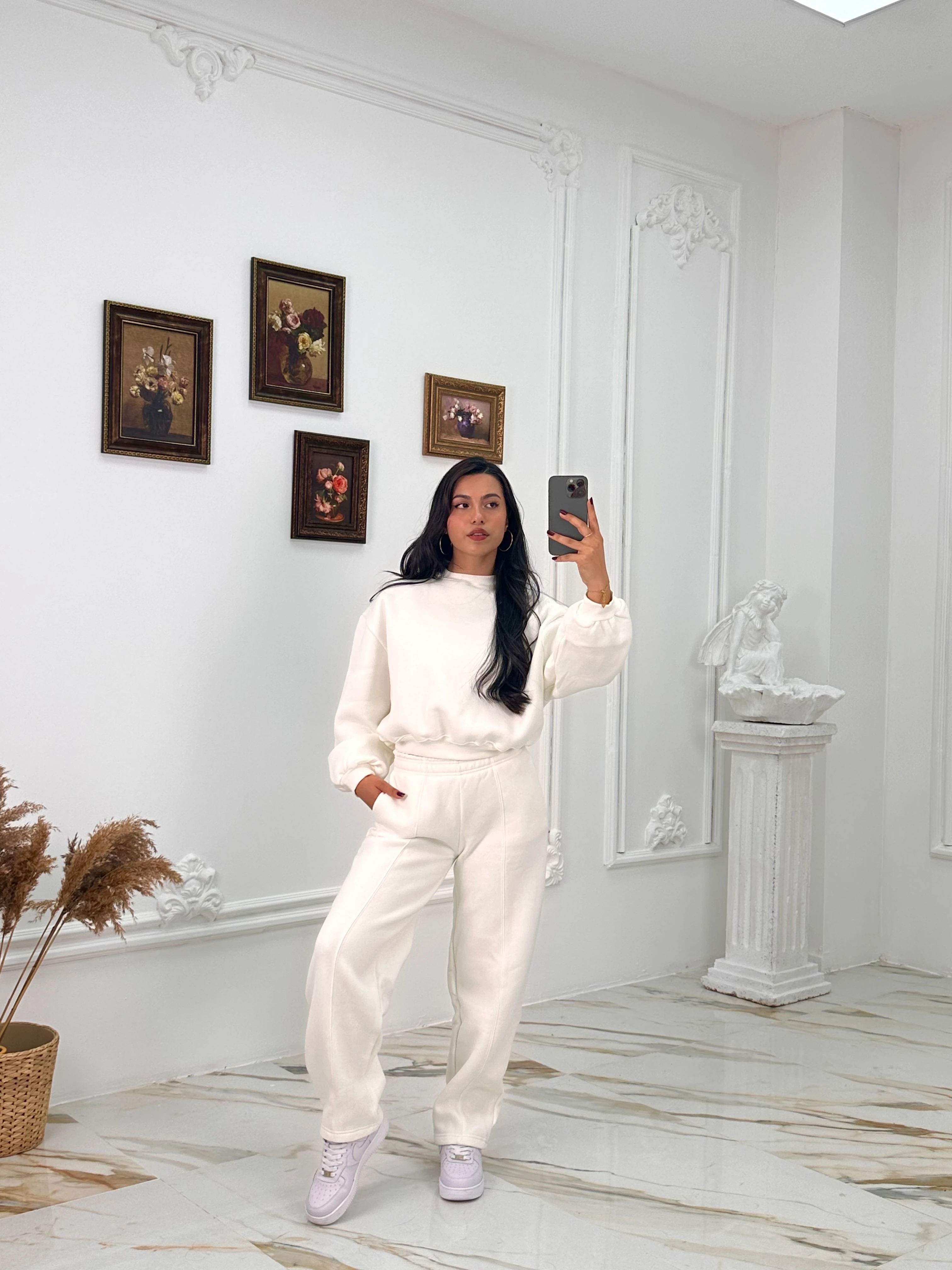 634 Muadil Oversize Şardonlu Takım - Beyaz