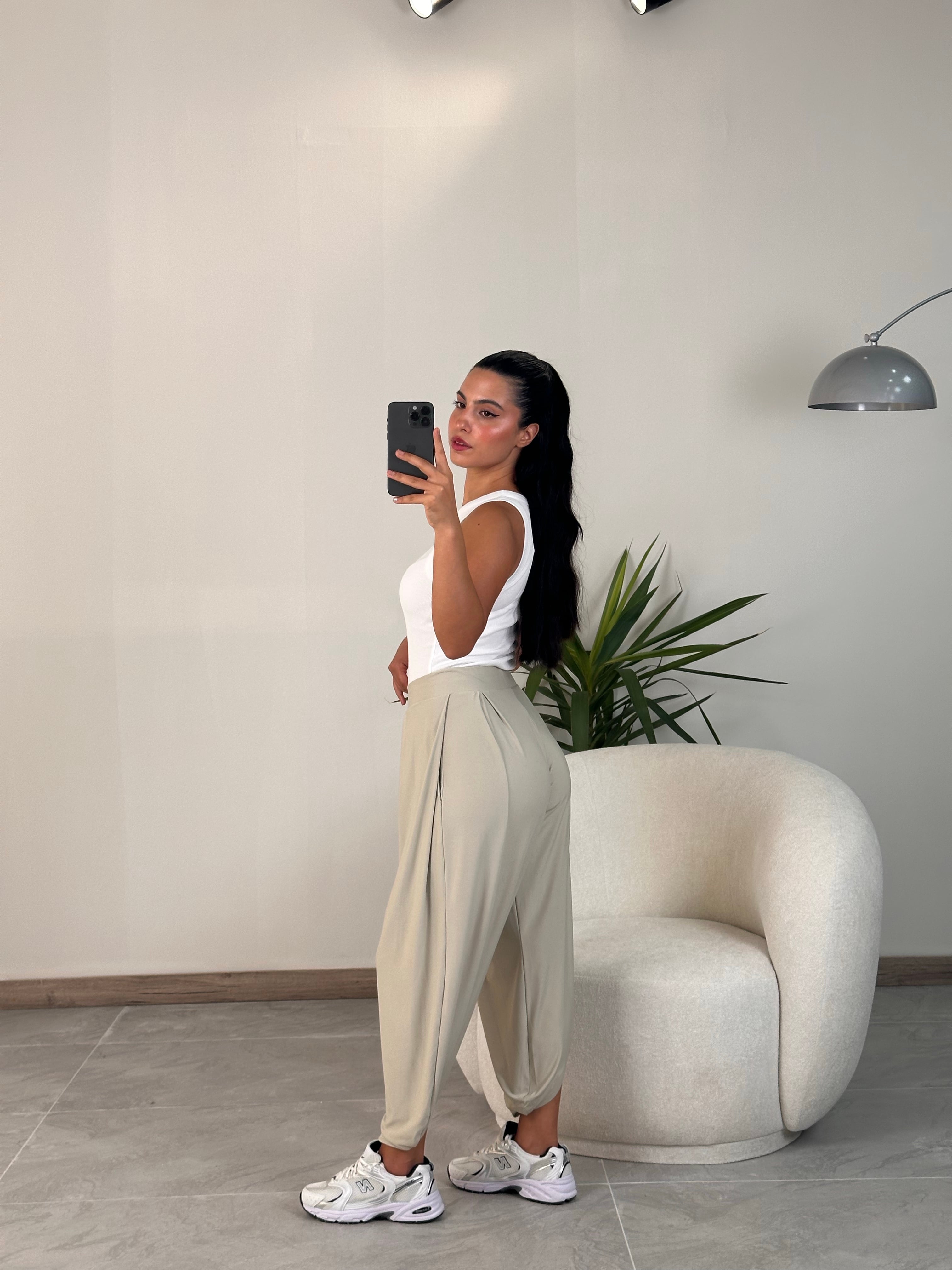 2460 Muadil Modal Kumaş Şalvar Pantolon  - Bej