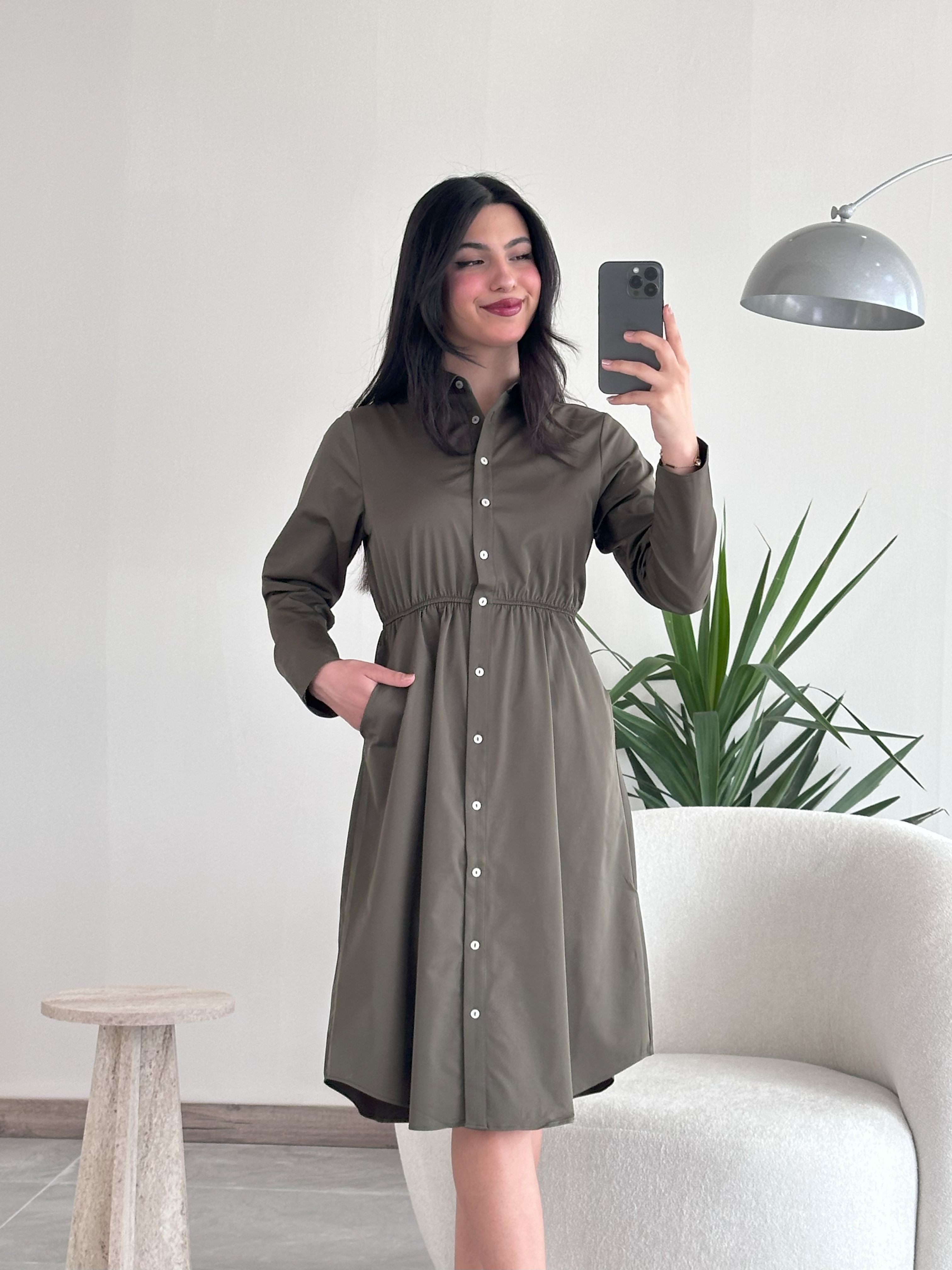 Haki Beli Lastikli Elbise