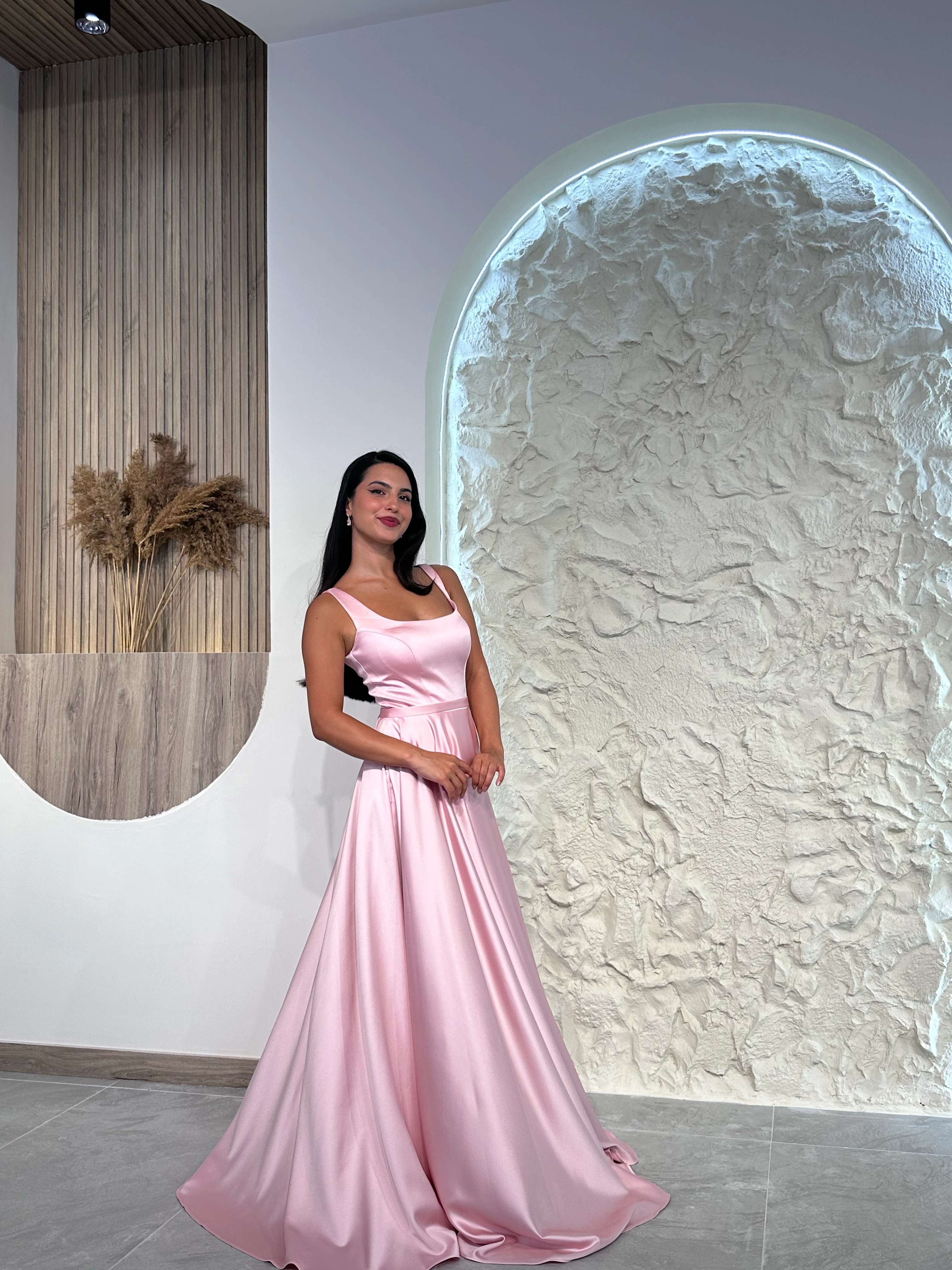 1103 İnce Kemer Detaylı Abiye Elbise