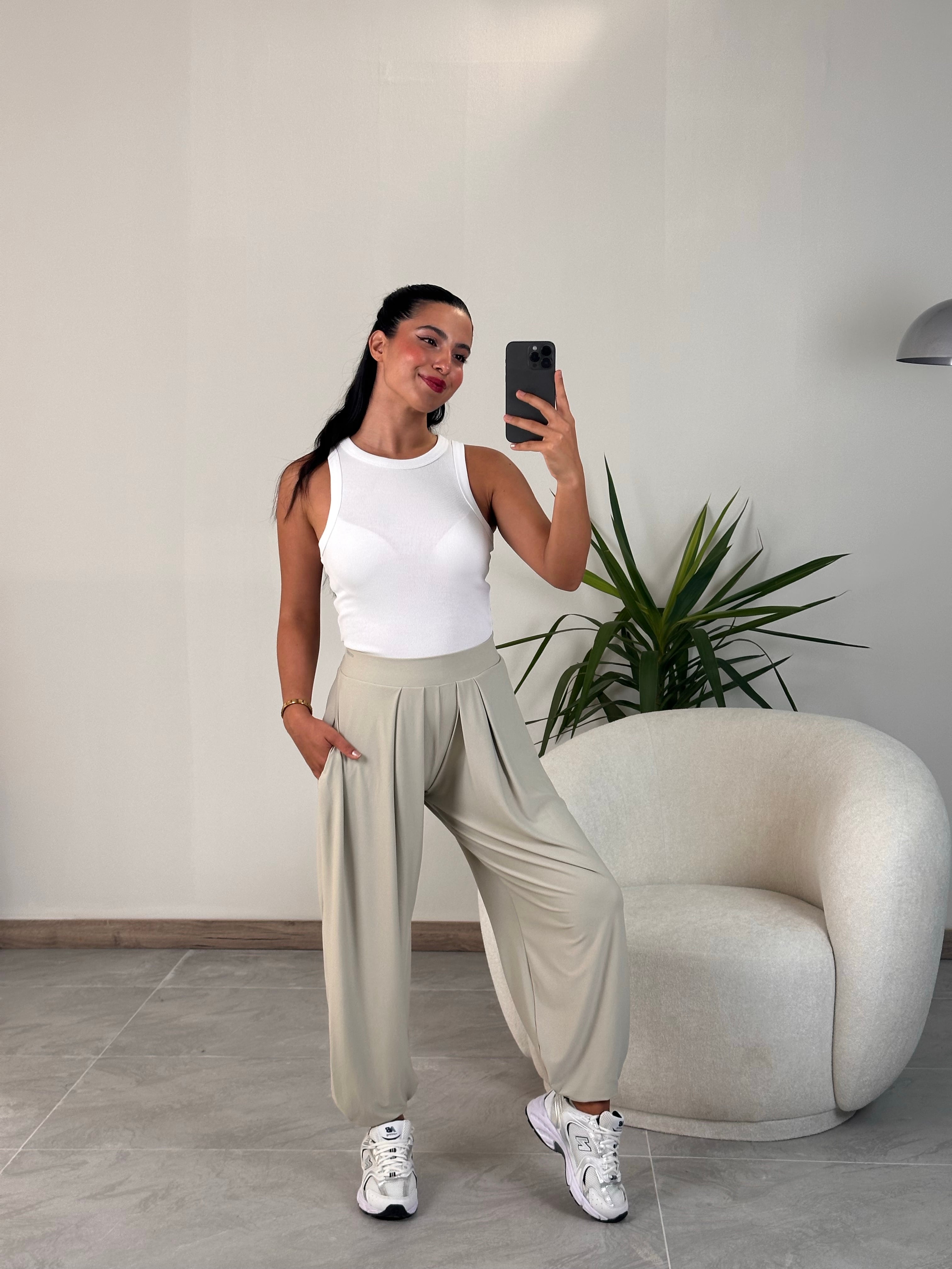 2460 Muadil Modal Kumaş Şalvar Pantolon  - Bej