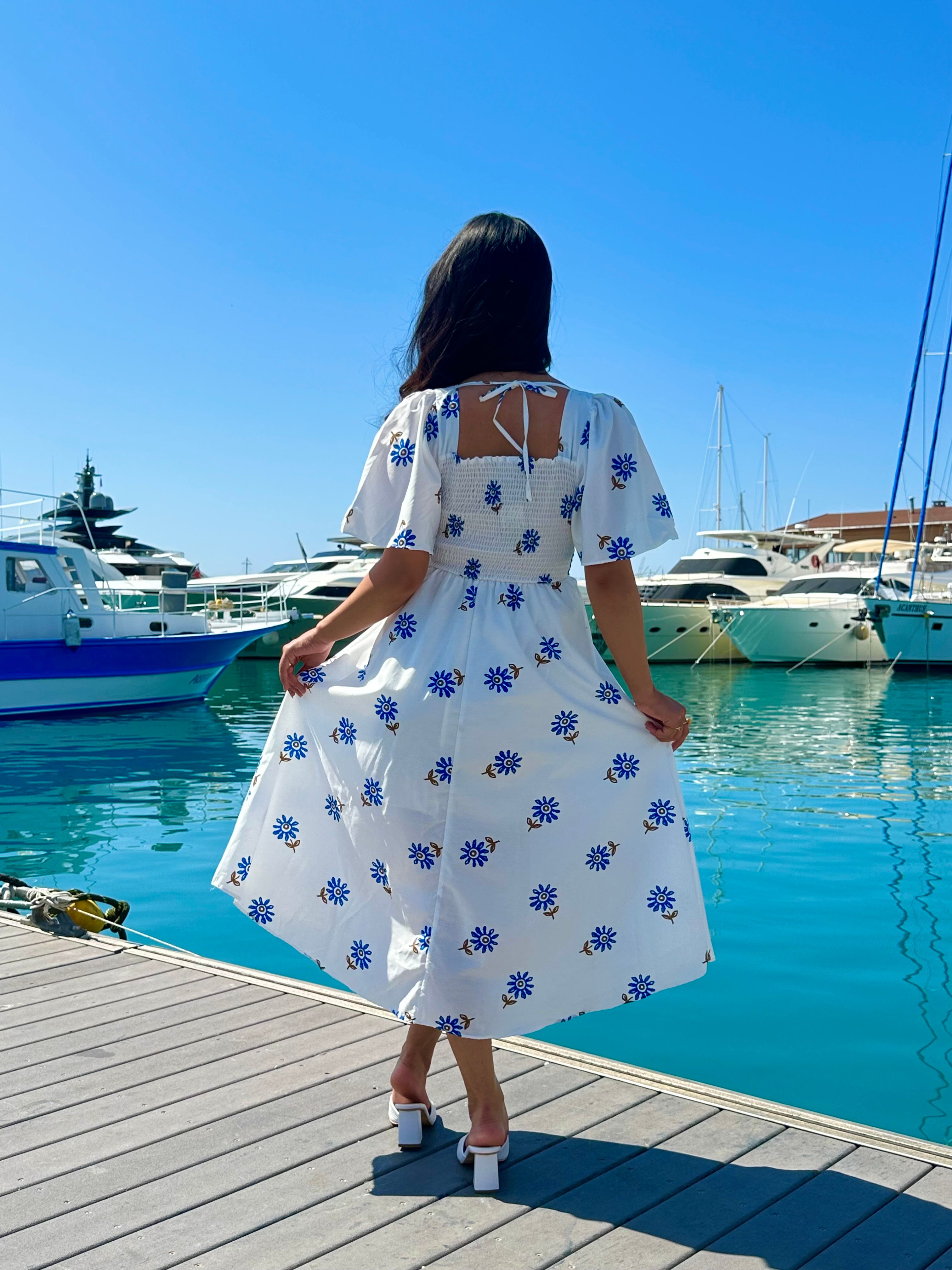 Beyaz 2101 Çiçekli Sundress Elbise