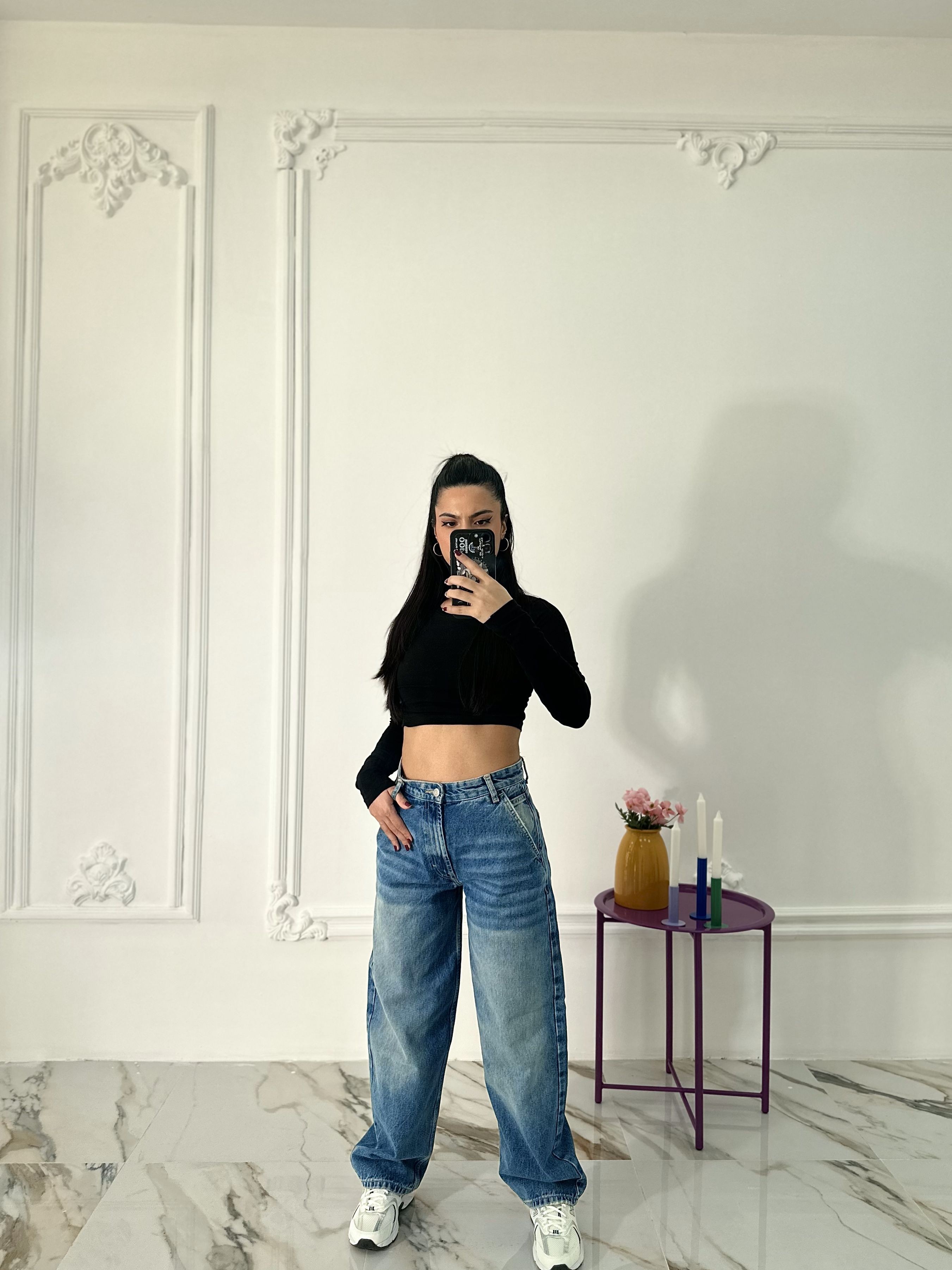0014 Muadil Mavi Mom Jean Kot Pantolon 