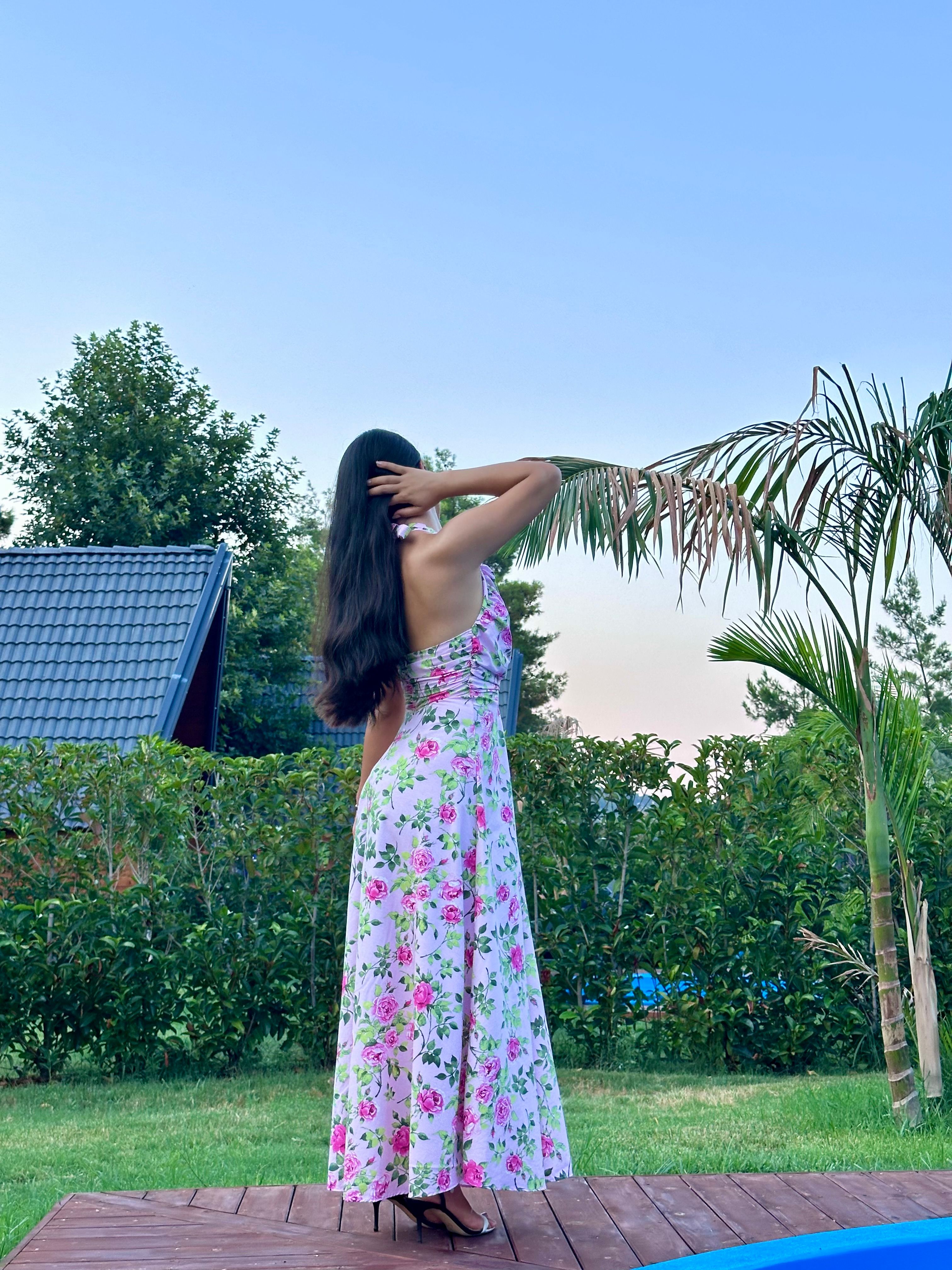 2363 Floral Sundress Elbise  - Pembe