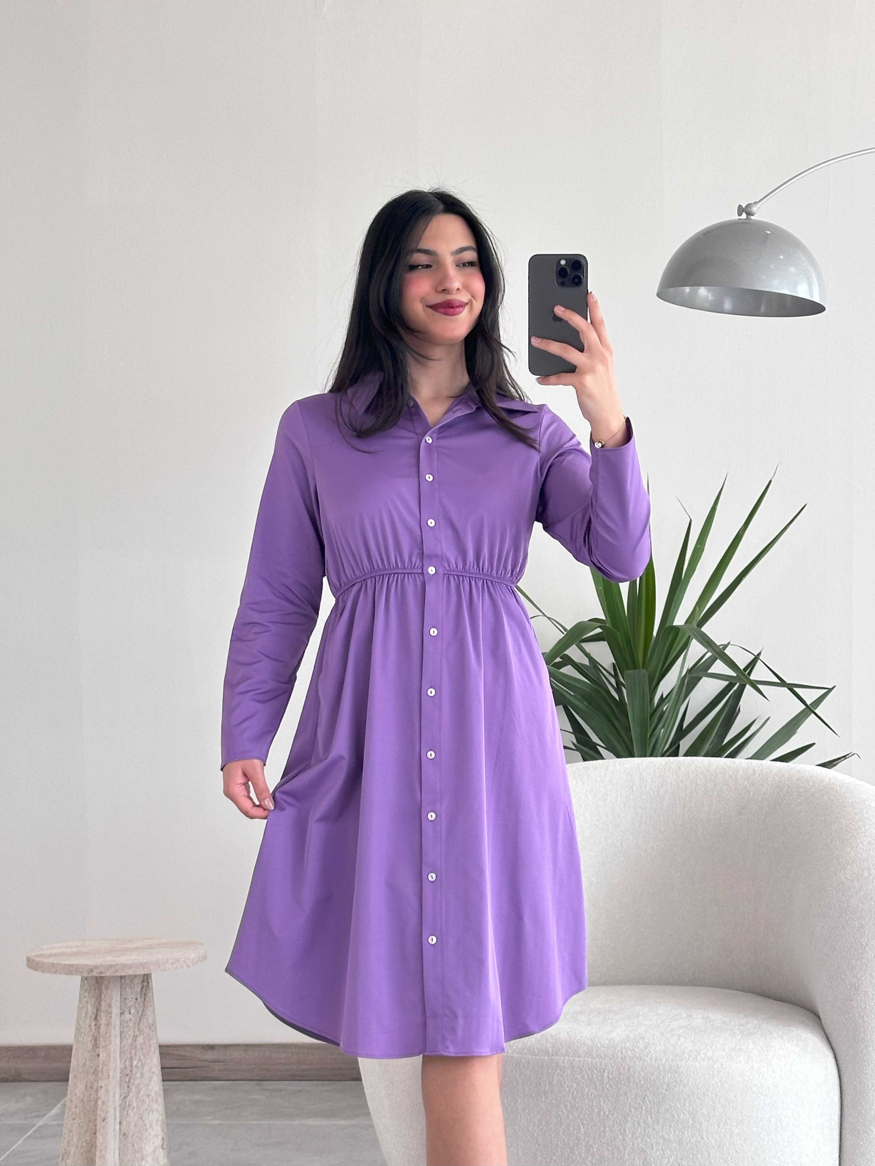 Mor Beli Lastikli Elbise 2202