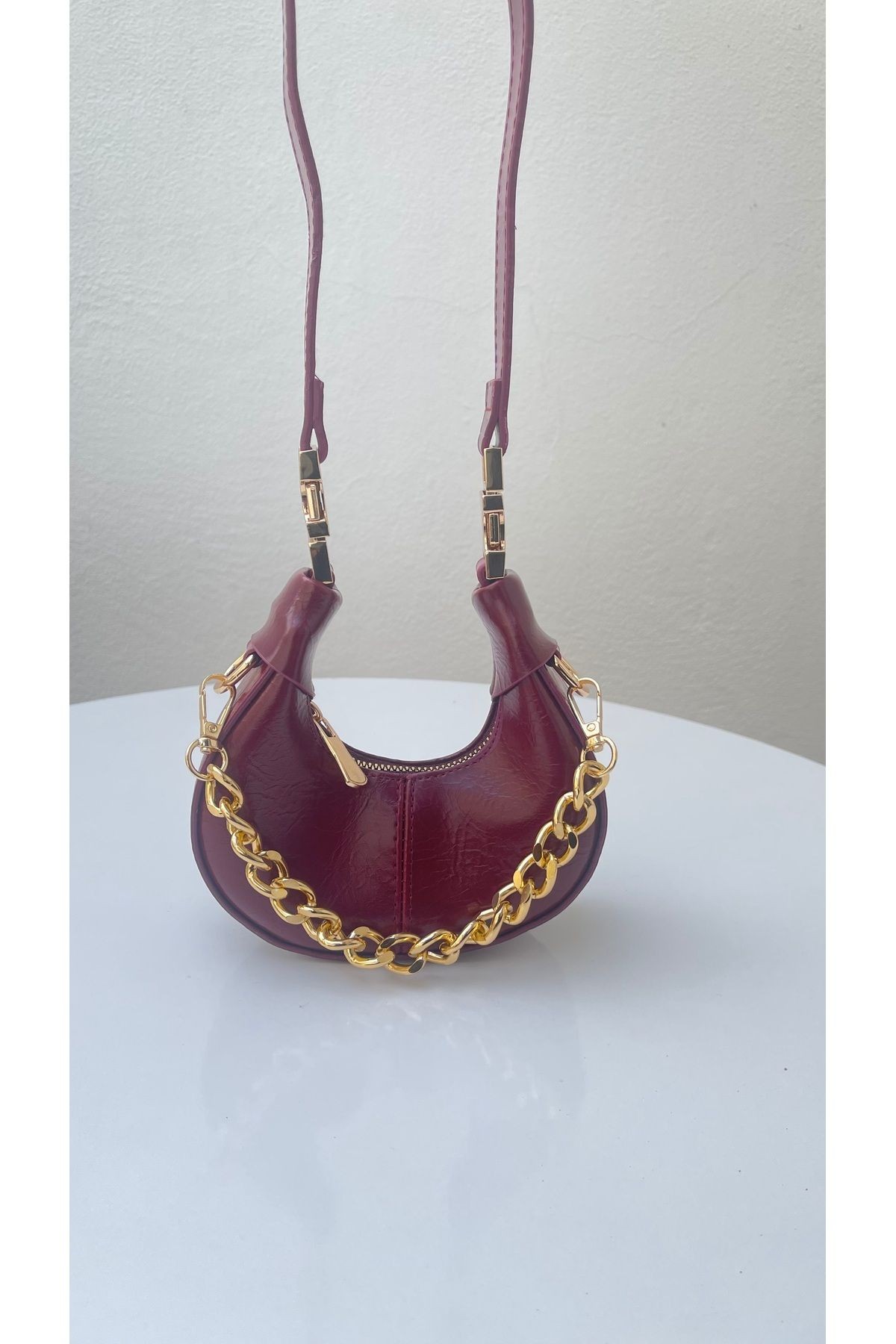 Lunera Beyaz Kadın El Ve Omuz Çapraz Mini Model - Bordo