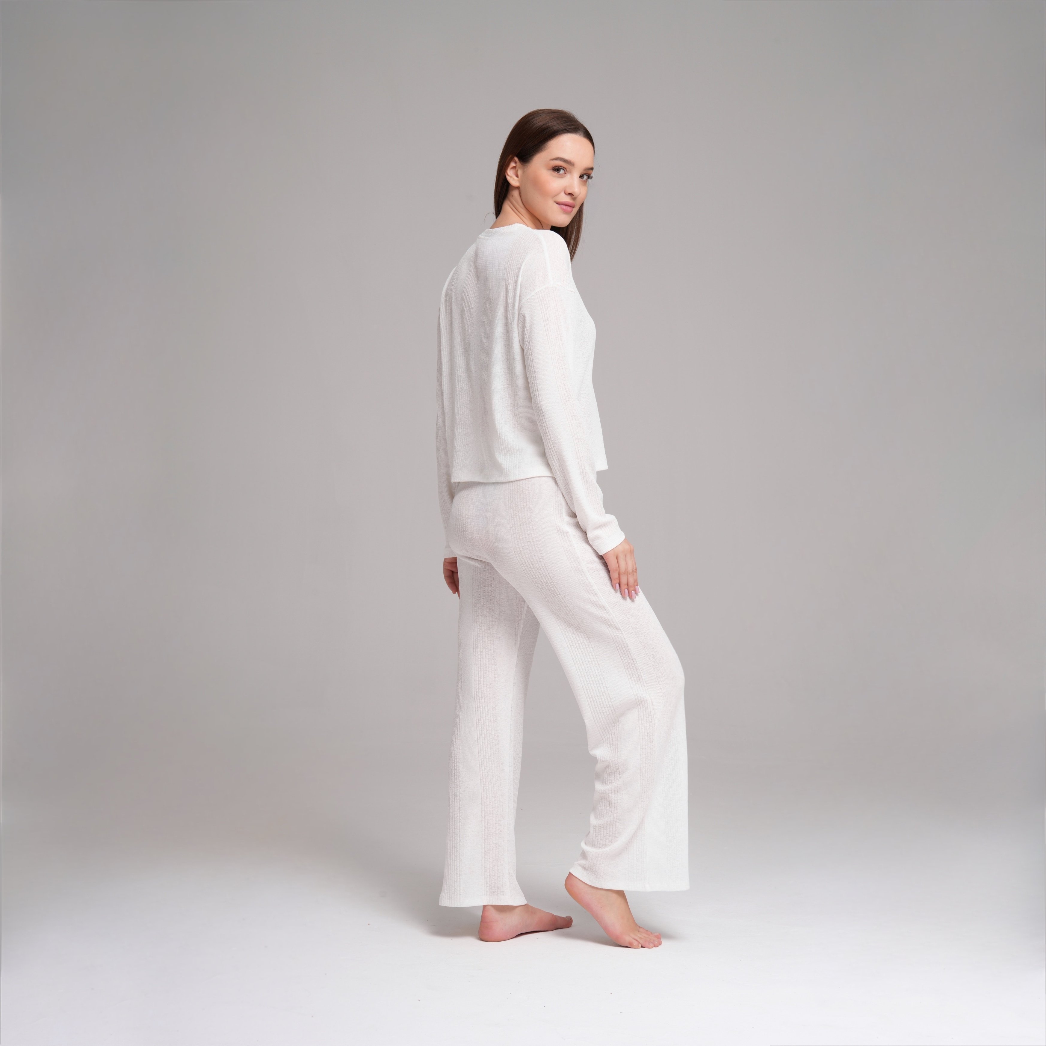 Alba Everyday Ribbed Pant & Top Set - Beyaz