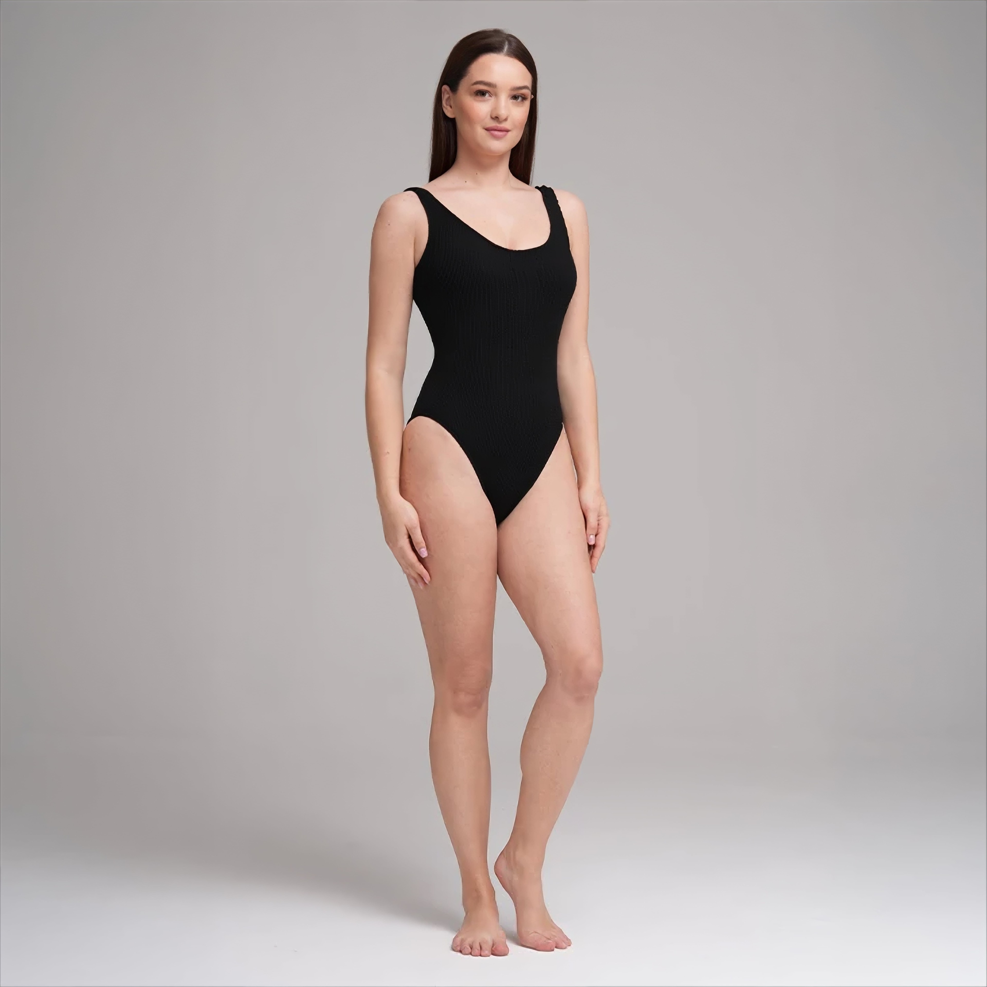 Crepe Bliss Fit Swimsuit Siyah - Toparlayici Düz Renk Yüzücü Fit Mayo 
