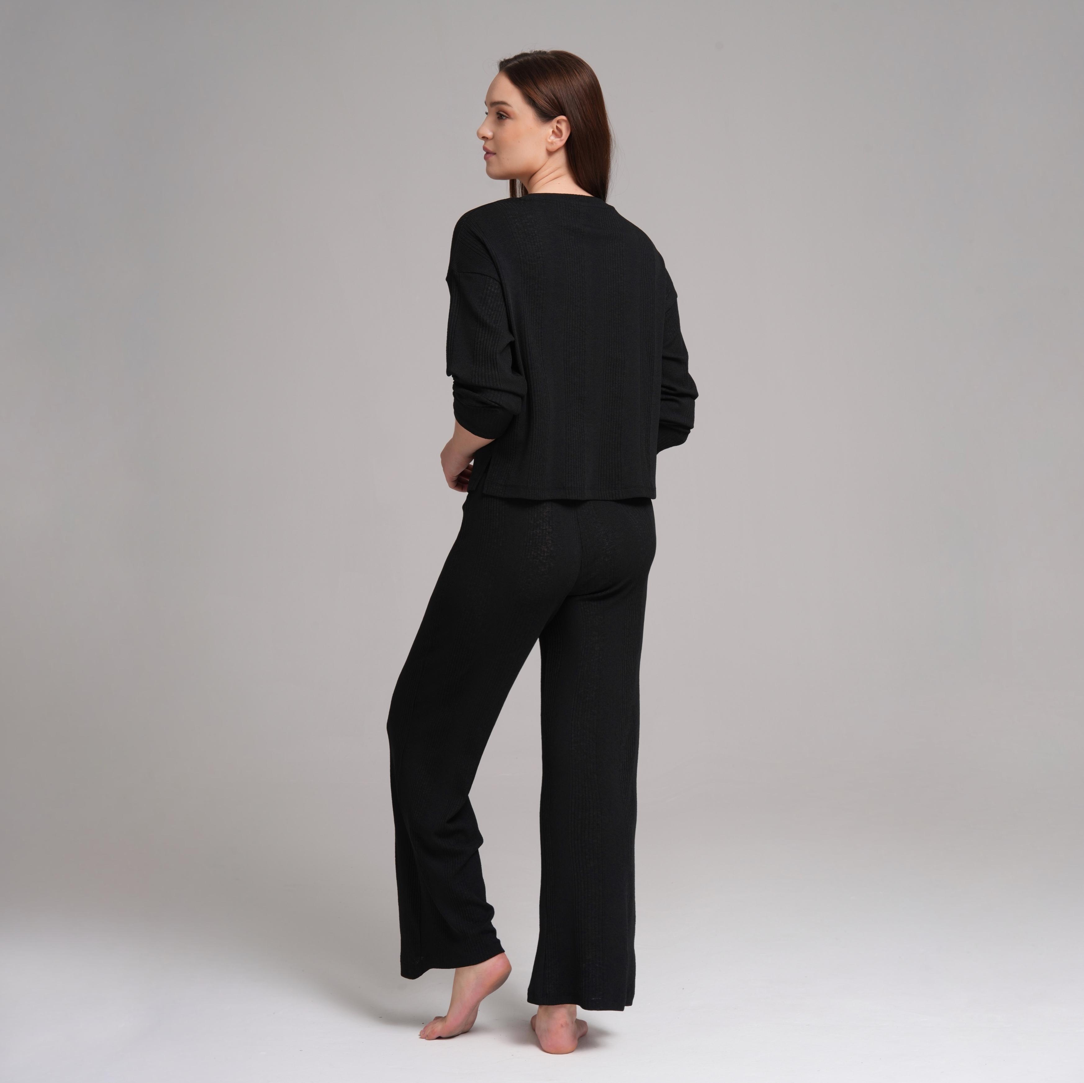 Alba Everyday Ribbed Pant & Top Set - Siyah