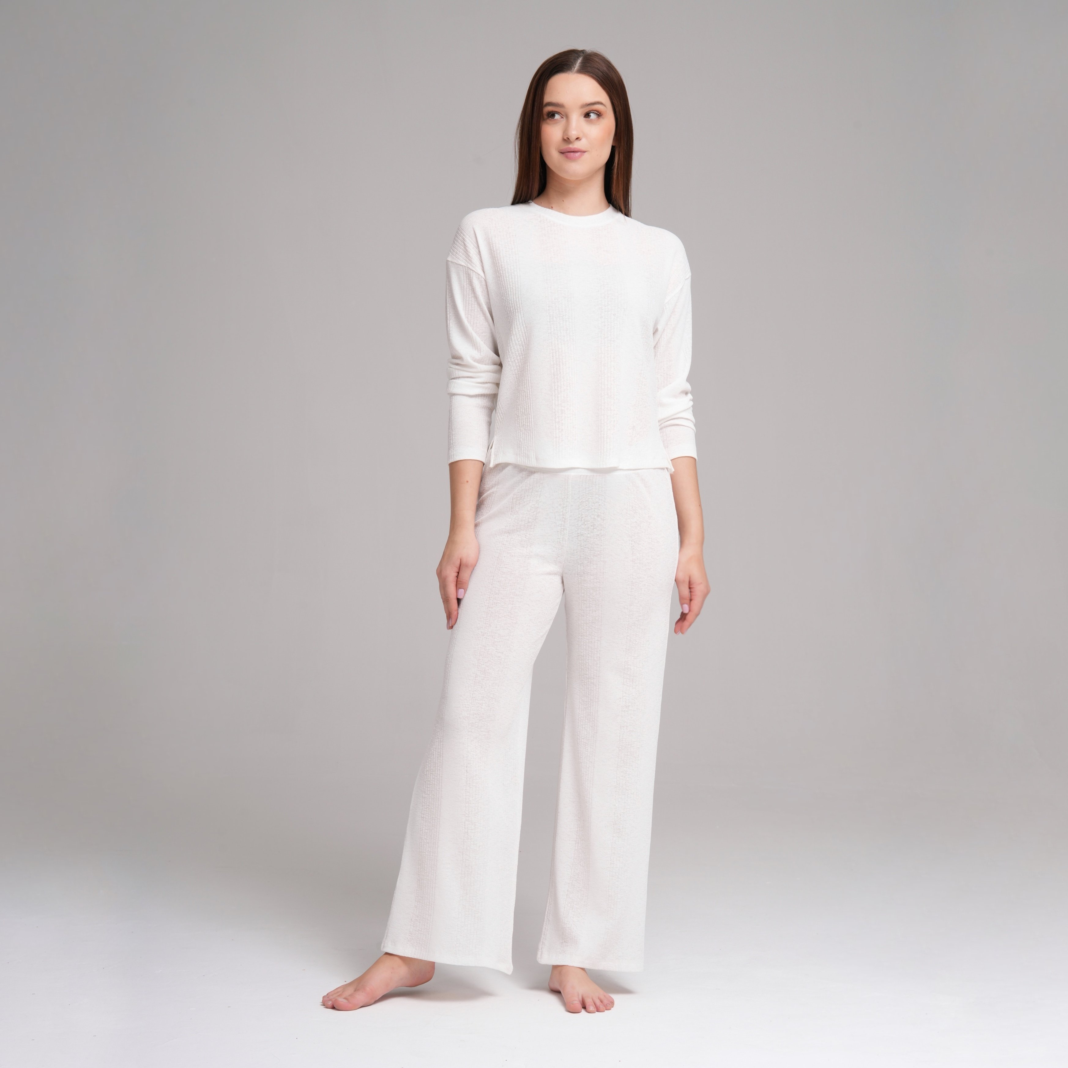 Alba Everyday Ribbed Pant & Top Set - Beyaz
