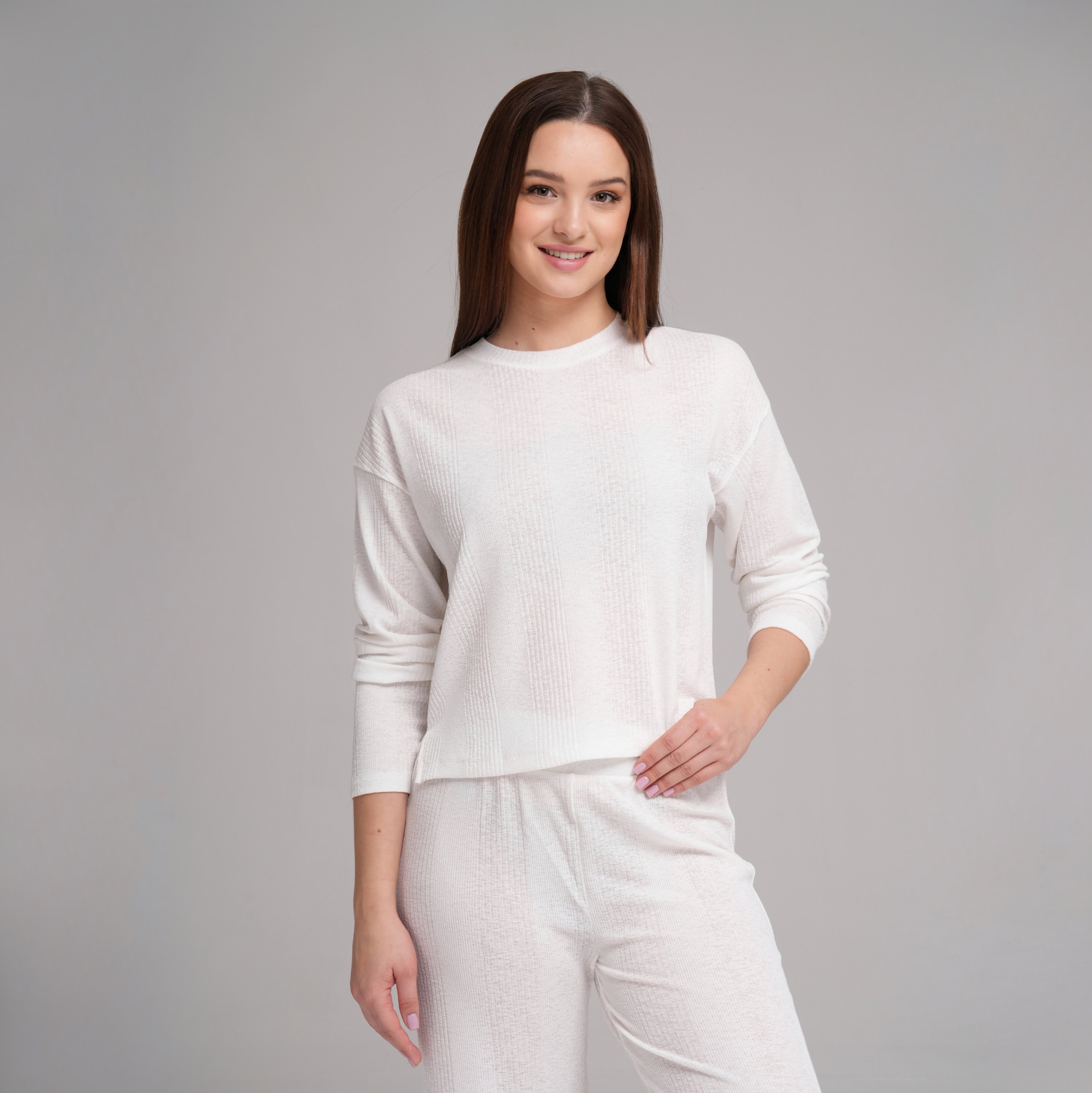 Alba Everyday Ribbed Pant & Top Set - Beyaz