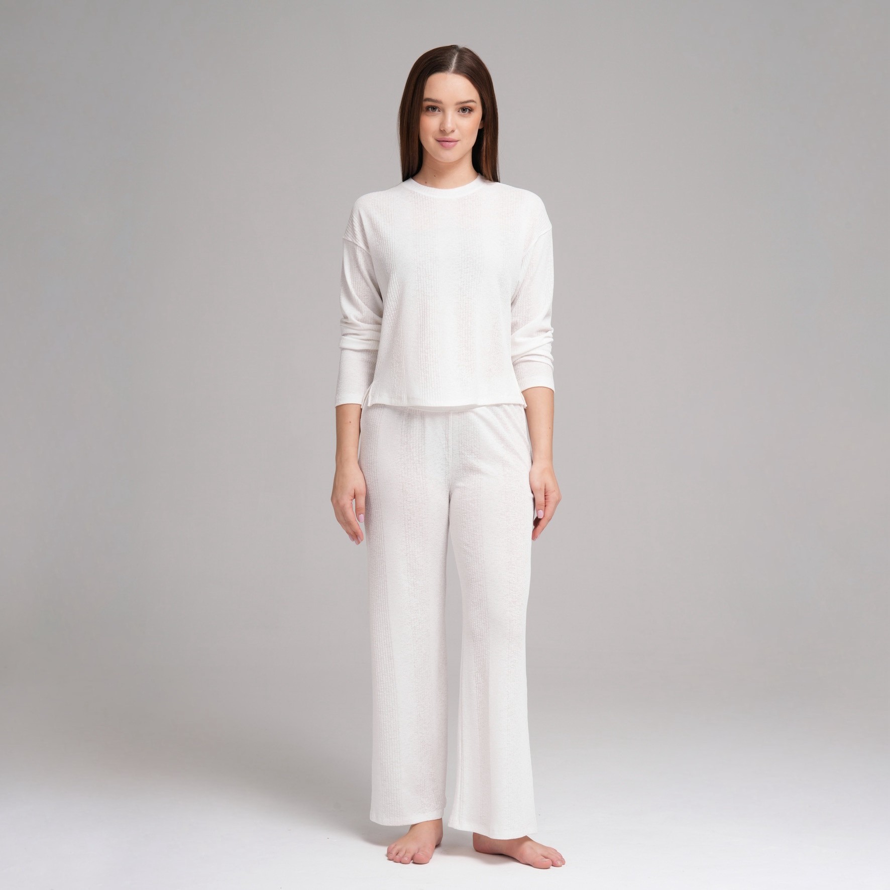 Alba Everyday Ribbed Pant & Top Set - Beyaz